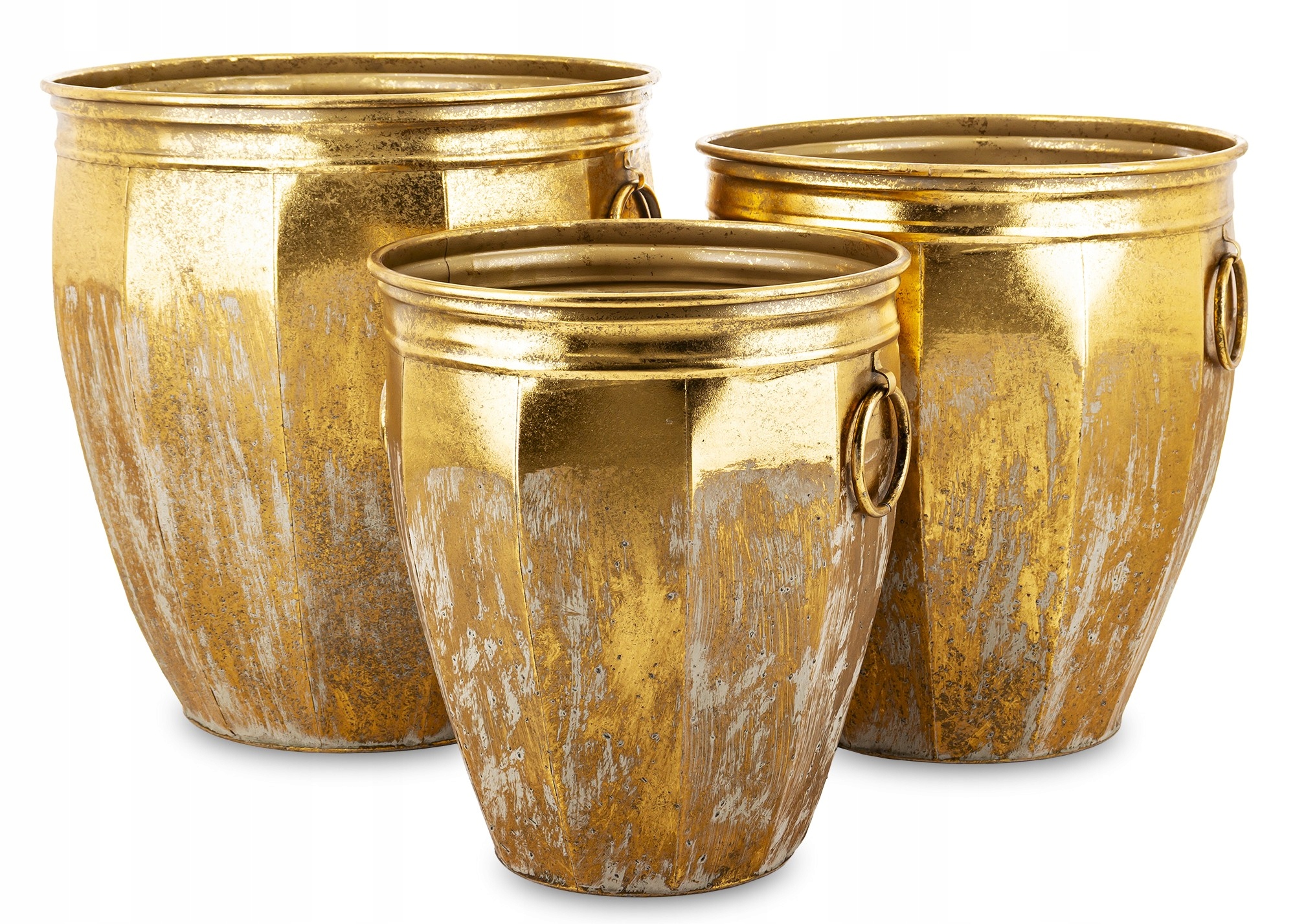 3 x Zlatá štýlová Obal Na Kvetináč Kvetináč Vedro s úchytkami Kovový Retro Loft