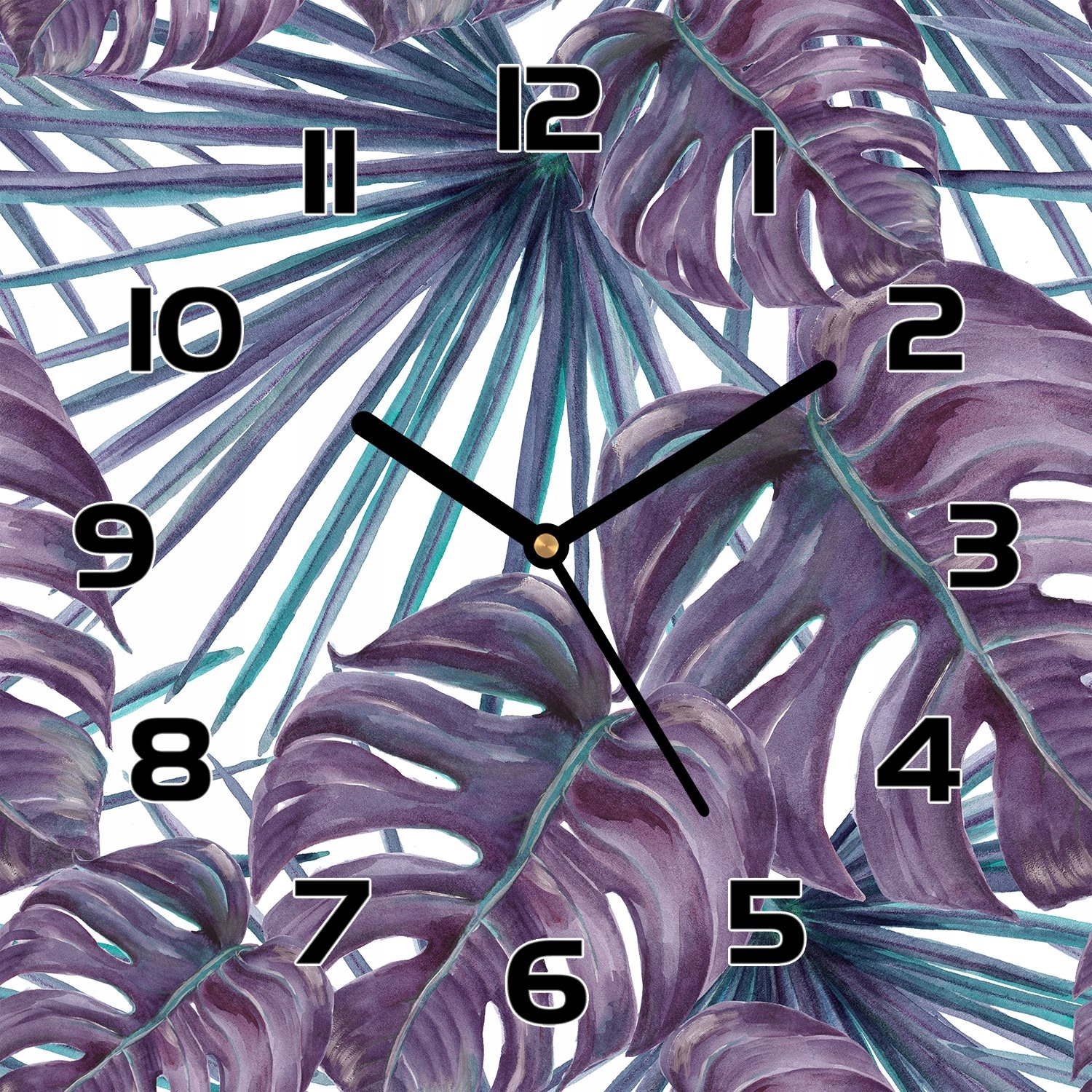 

Zegar szklany na ścianę Liście monstery 30x30 cm