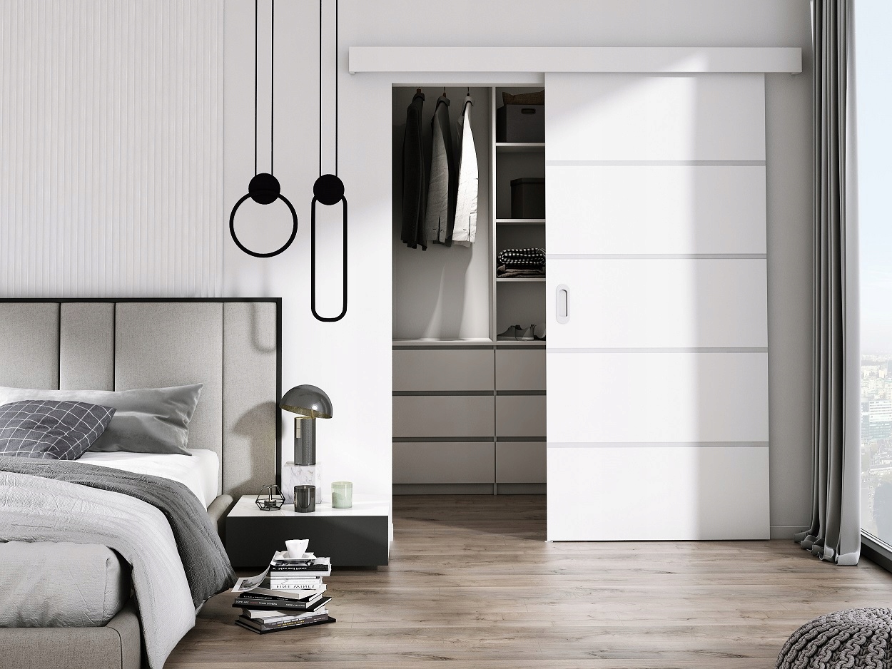 DRZWI PRZESUWNE PRZEJŚCIOWE PASKI SREBR 90 CM Kod producenta 001