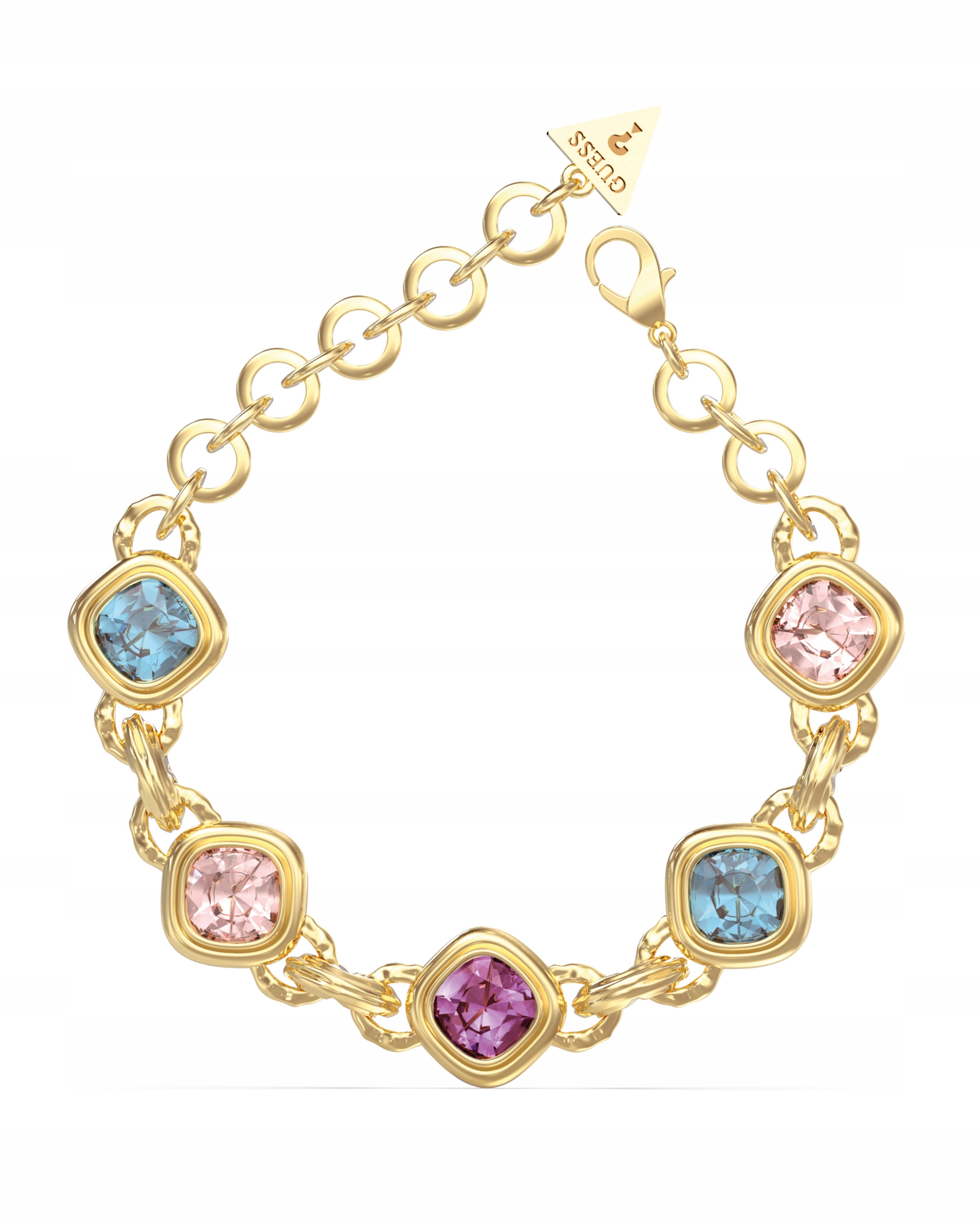 Náramek Guess Mamounia Barevné krystaly Ocel pozlacený Logo vel. L