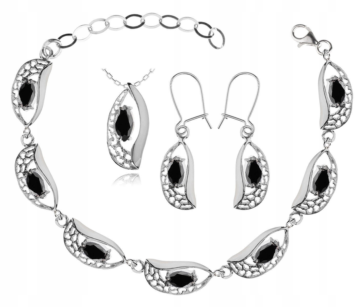 

Srebrny Komplet Biżuterii Z Czarnymi Cyrkoniami