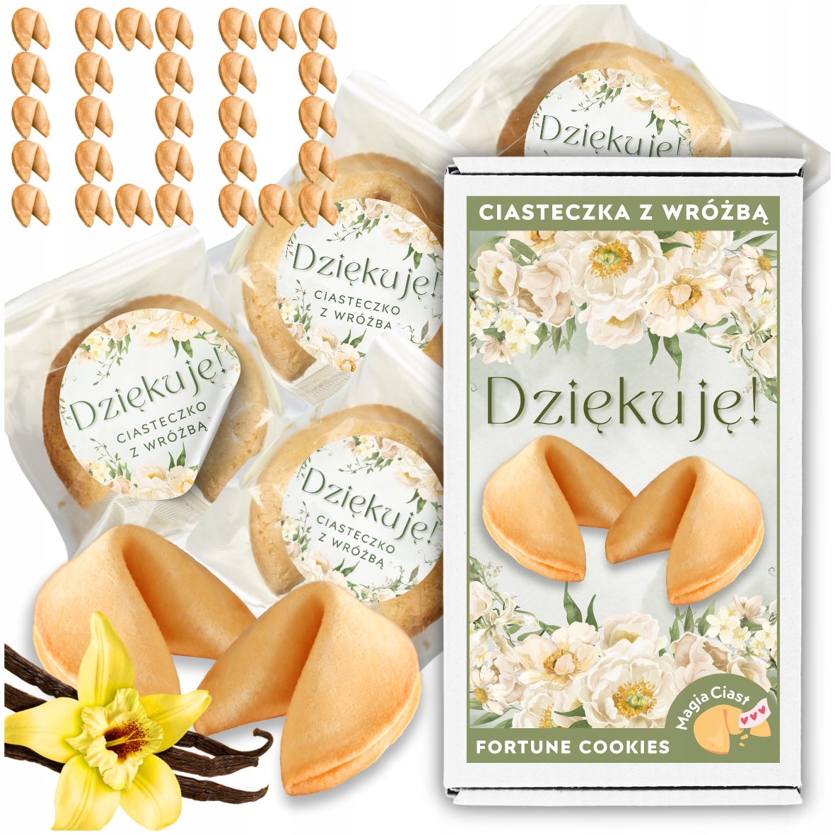 Chińskie Ciasteczka z Wróżbą Magia Przeznaczenia Ciasteczka Dziękuję 100szt