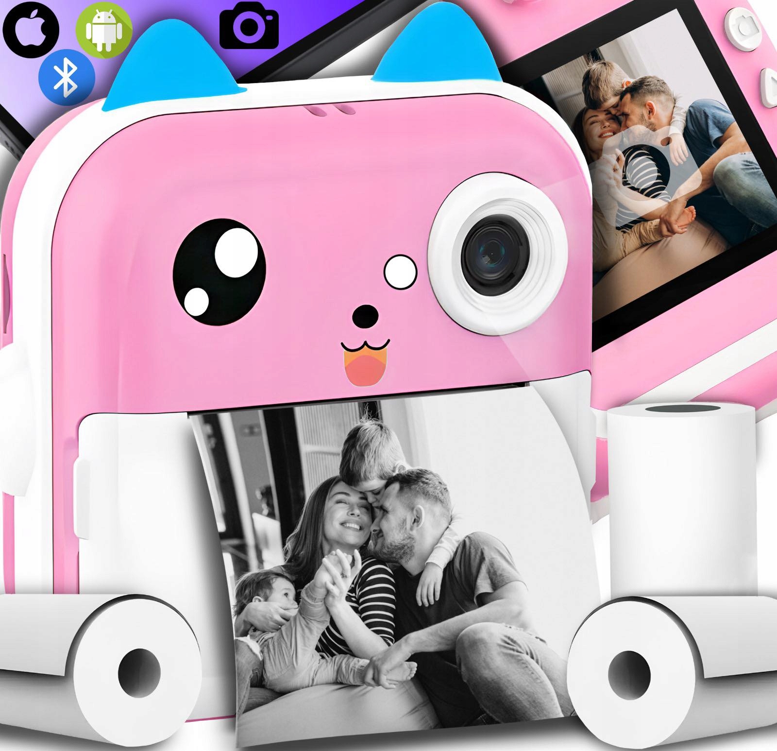 DRUKUŚ APARAT NATYCHMIASTOWY Z DRUKARKĄ DLA DZIECI CYFROWY + 3 SZT. ROLEK