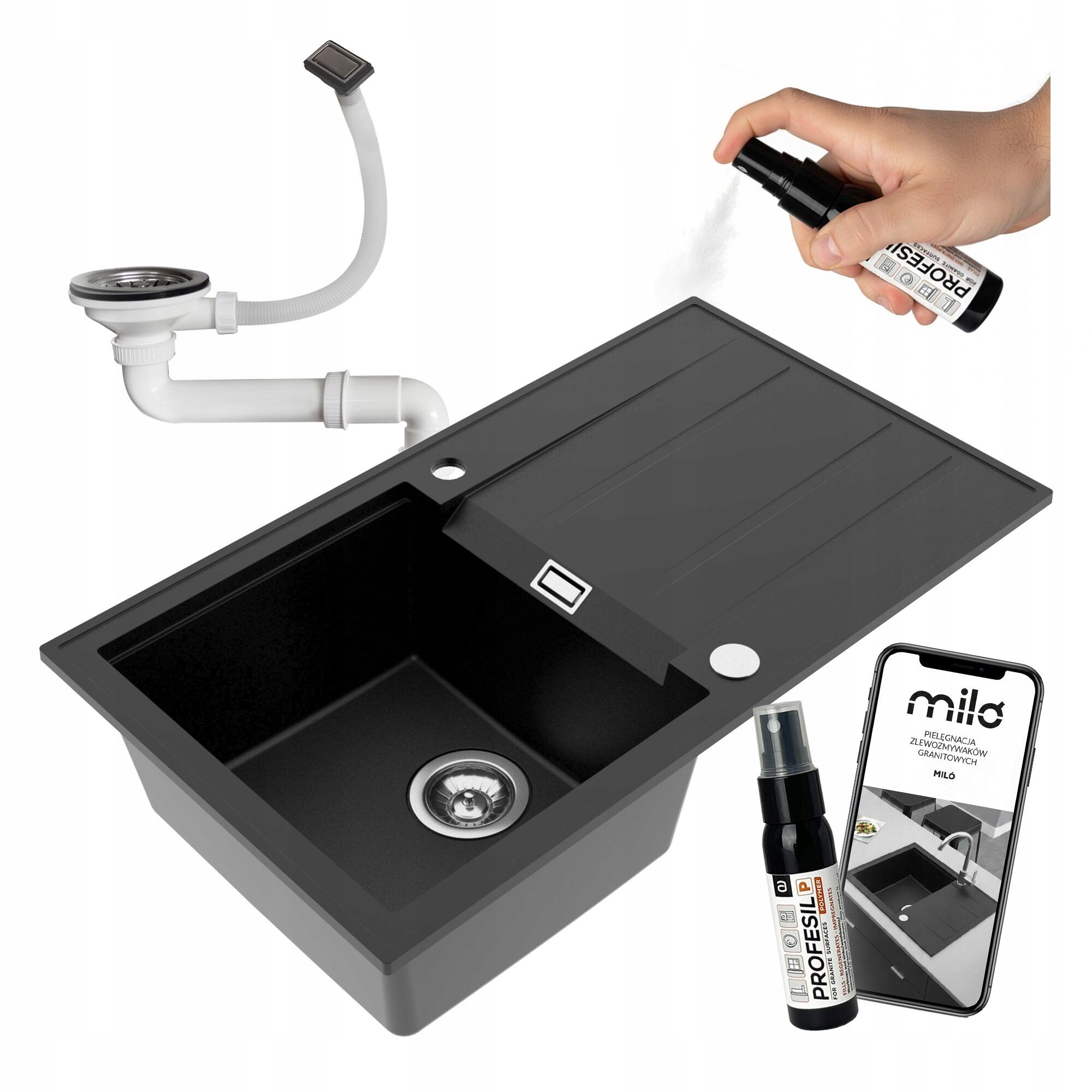 Granitový Jednokomorový Kuchynský Drez Miló Avangard Sifón