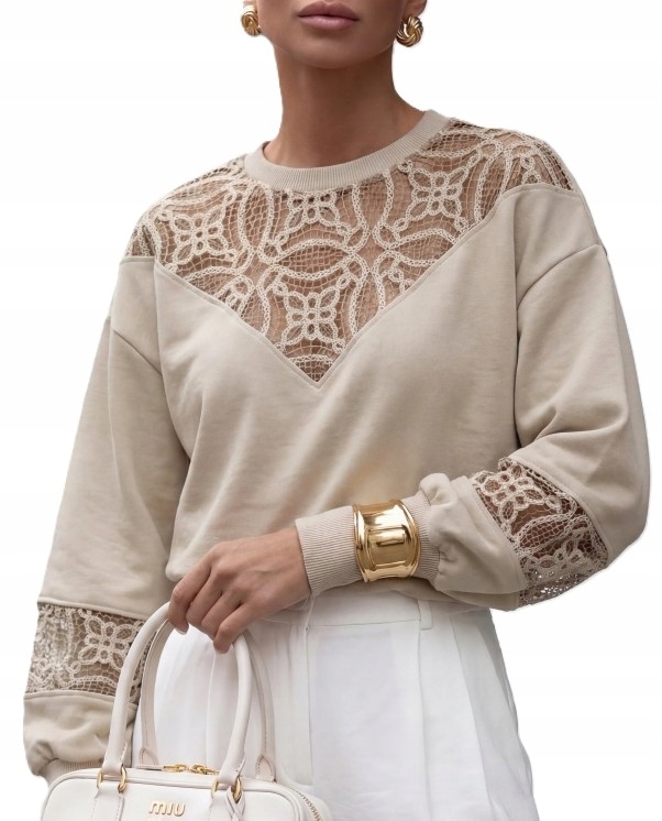 Cocomore Ažurová Tepláková Mikina s krajkou béžová 38/M New