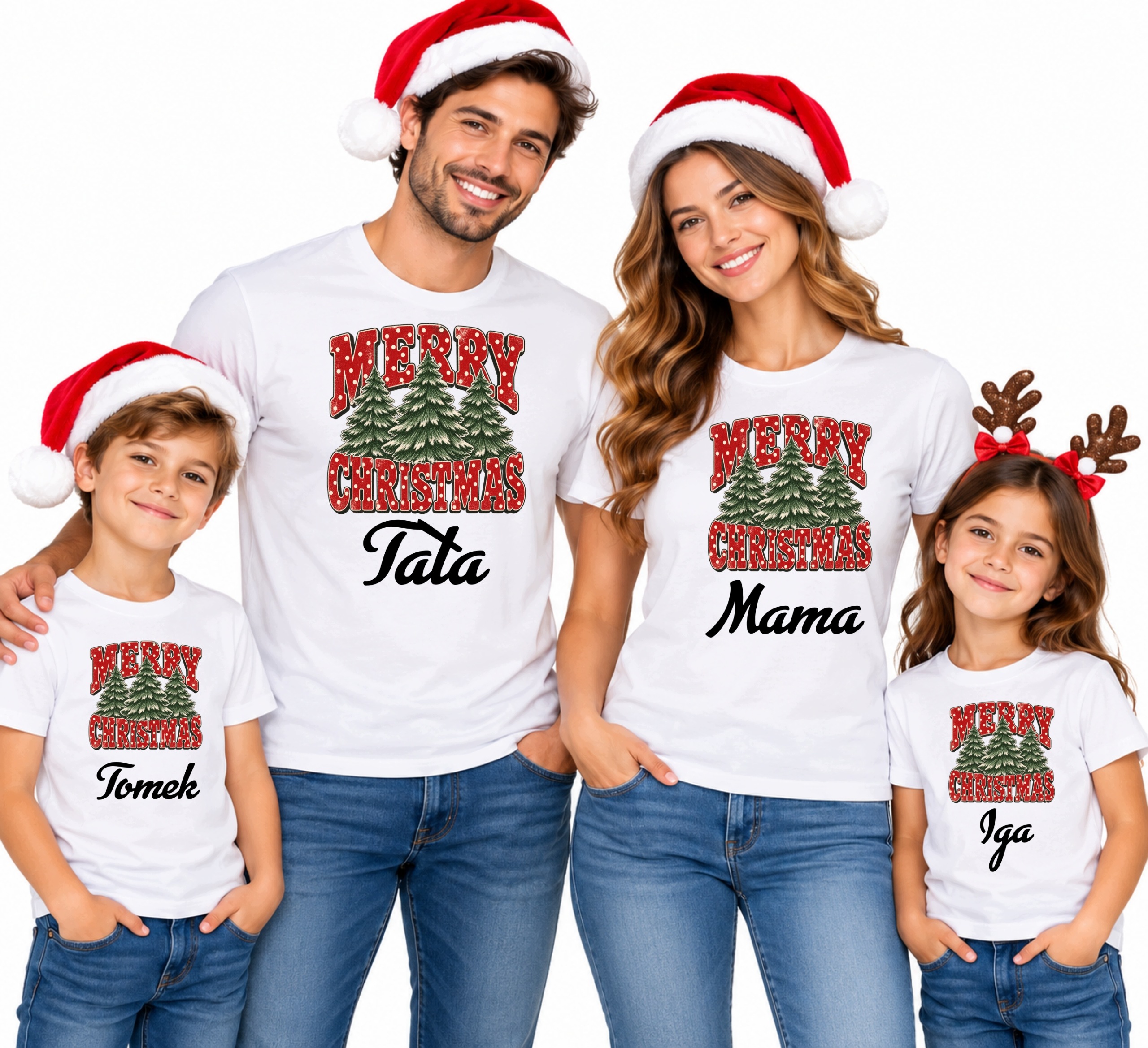 Vánoční trička 2+2 Personalizovaná rodina Merry Christmas Jméno