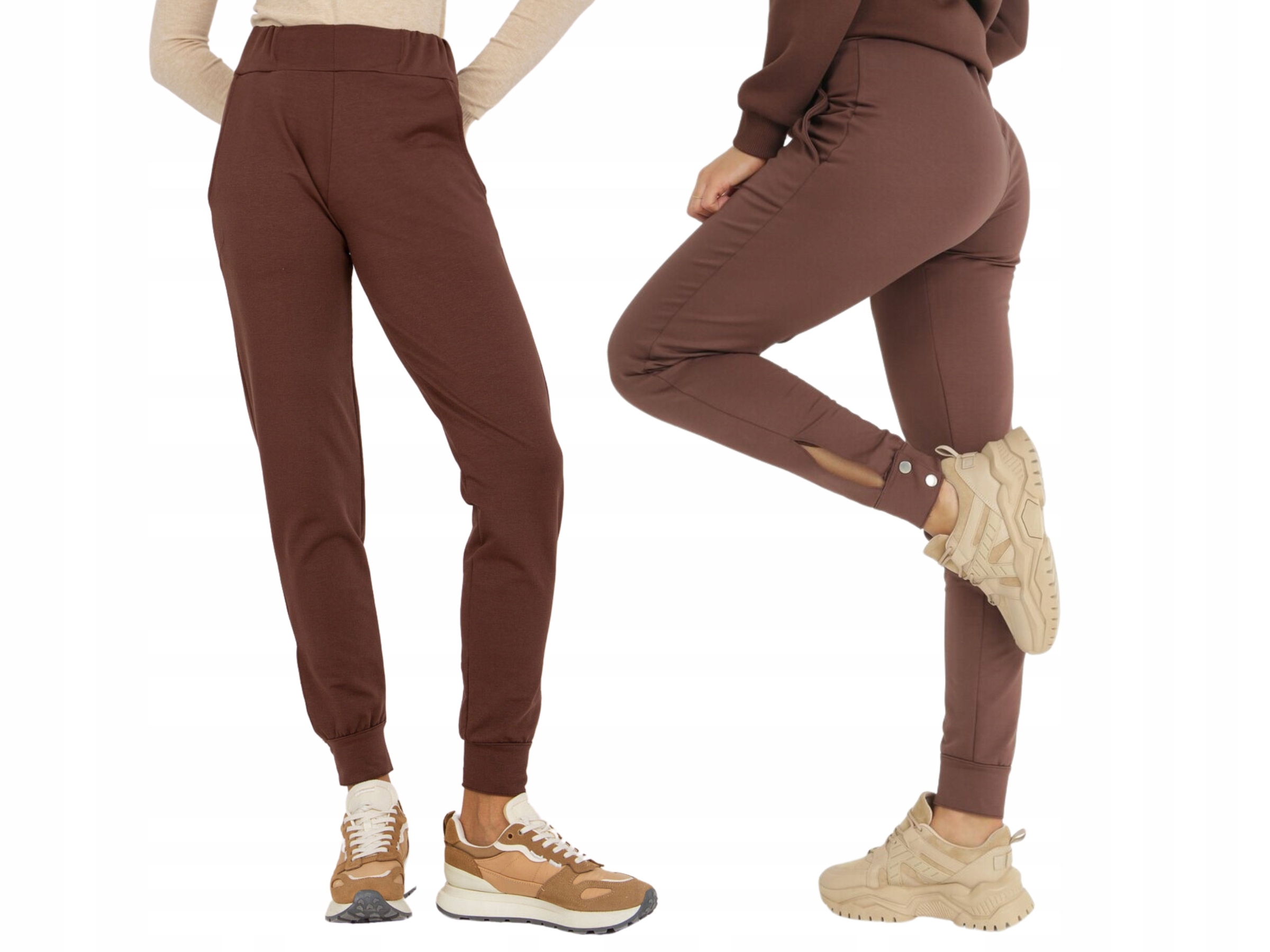 Dámské elegantní kalhoty treginsy hnědé XXL