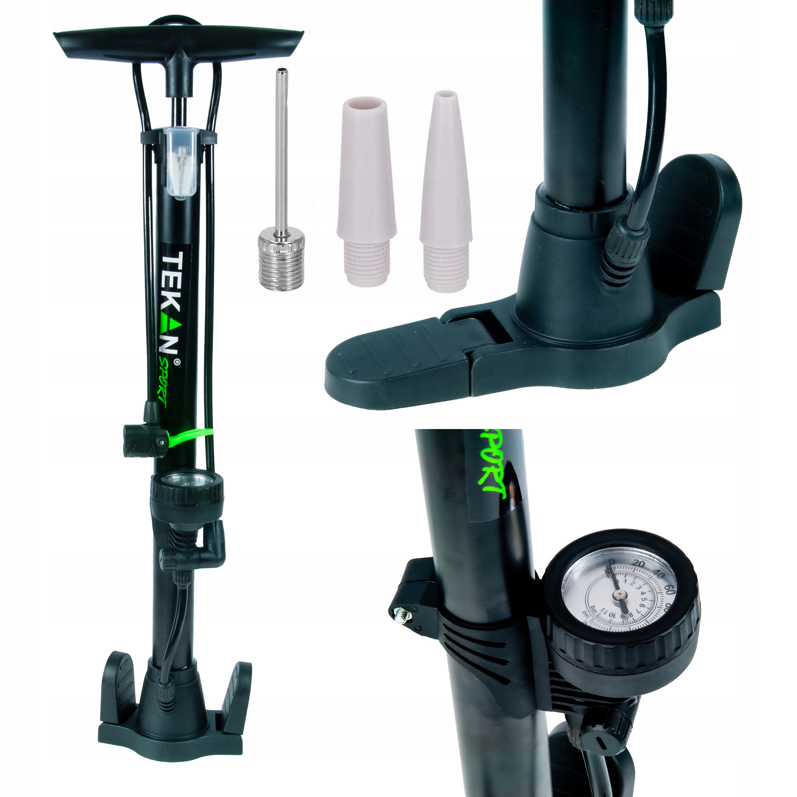 POMPKA ROWEROWA RĘCZNA PODŁOGOWA NOŻNA MANOMETREM DO ROWERU PIŁKI MATERACA