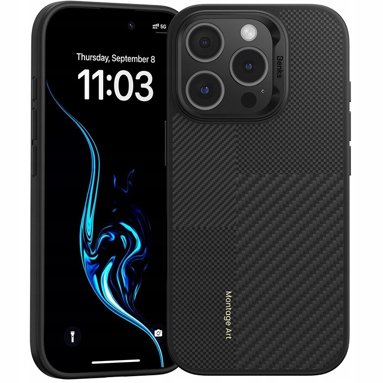 Pouzdro Benks Kevlar pro iPhone 16 Pro Max, Carbon Fiber Metal Frame pro MagSafe