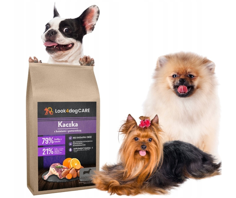 Levně Suché krmivo Look4dog Care kachna 52% bez obilovin drůbeže malé plemena sáček 2 kg
