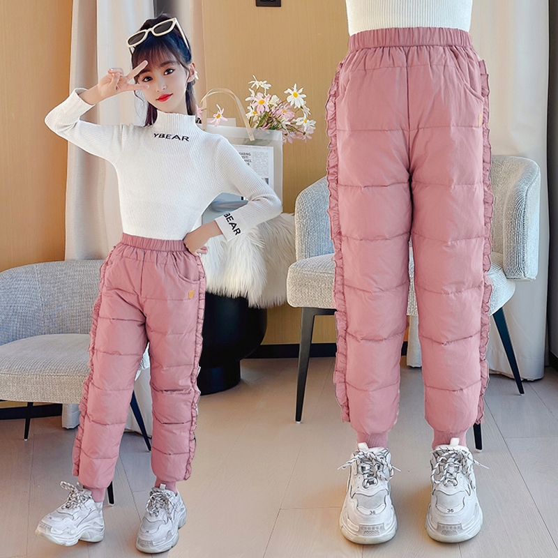 CIEPŁE GRUBE SPODNIE DRESOWE OCIEPLANE JOGGERY zimowe pikowane dziecięce Wzór dominujący kwiaty