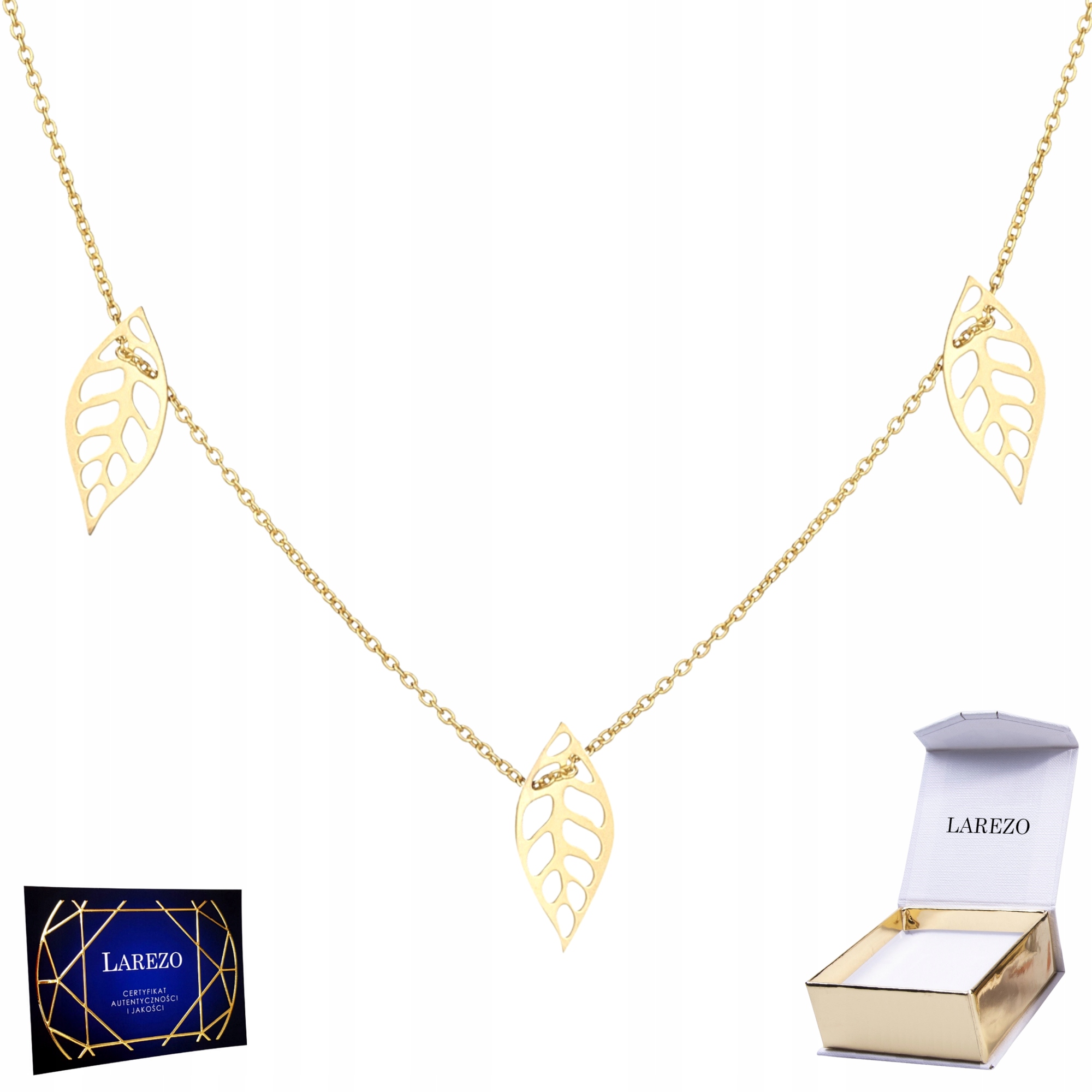 Zlatá celebrita Náhrdelník 925 s listy Ažurové listy Lesklé listy