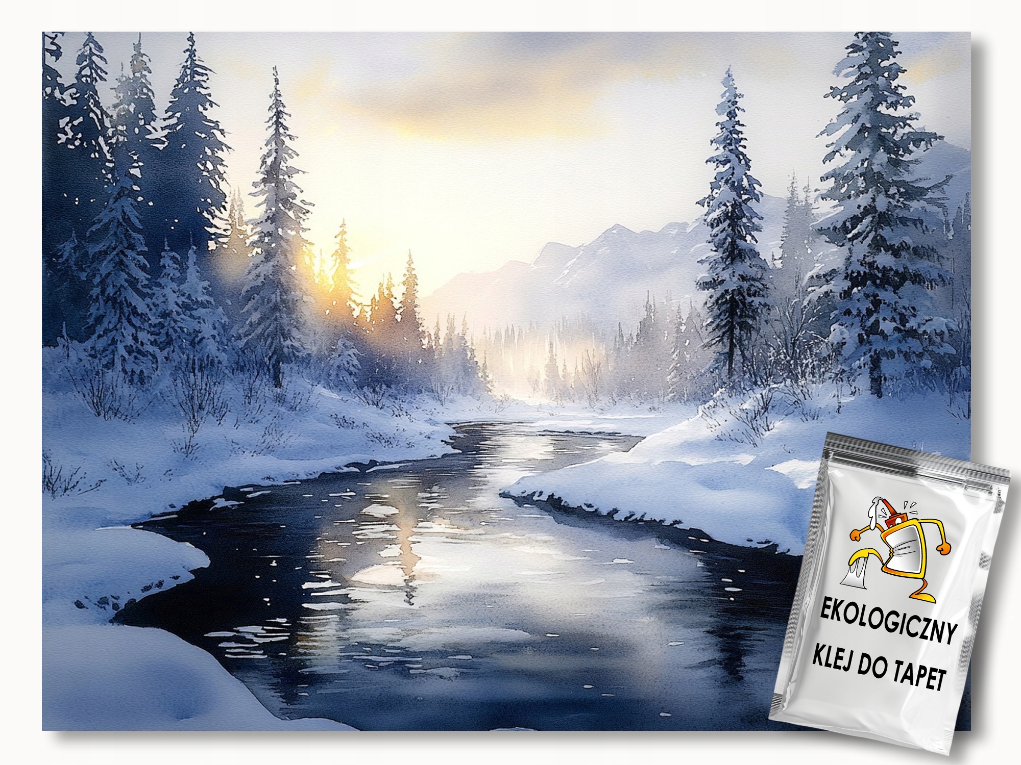 Fototapeta Flizelina Krajina Les Řeka Zima Mráz Led Slunce 350x256 155g