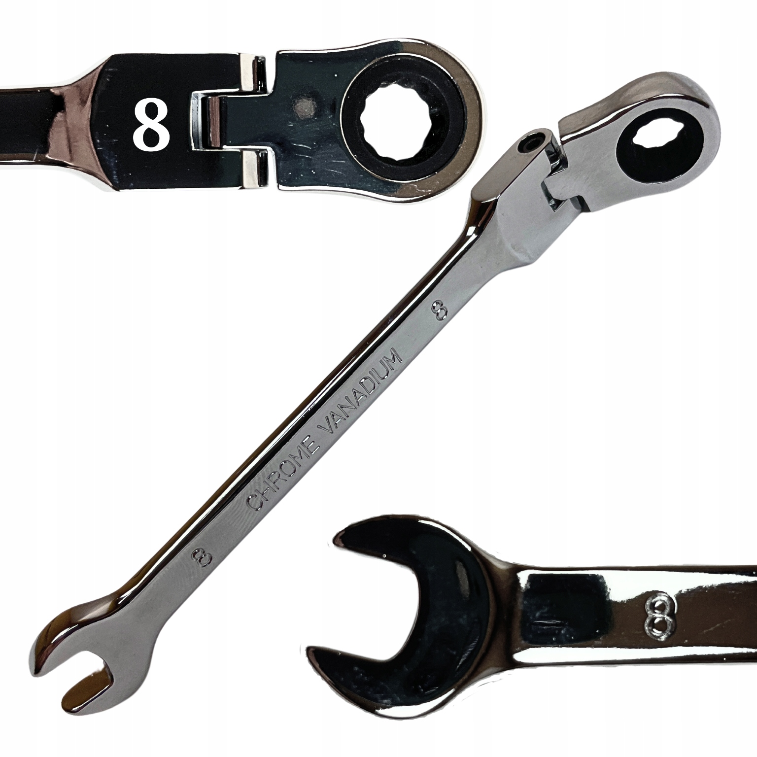 Klucz Płasko Oczkowy Z Grzechotką I Przegubem 8MM Łamany Wytrzymały 72ZĘBY