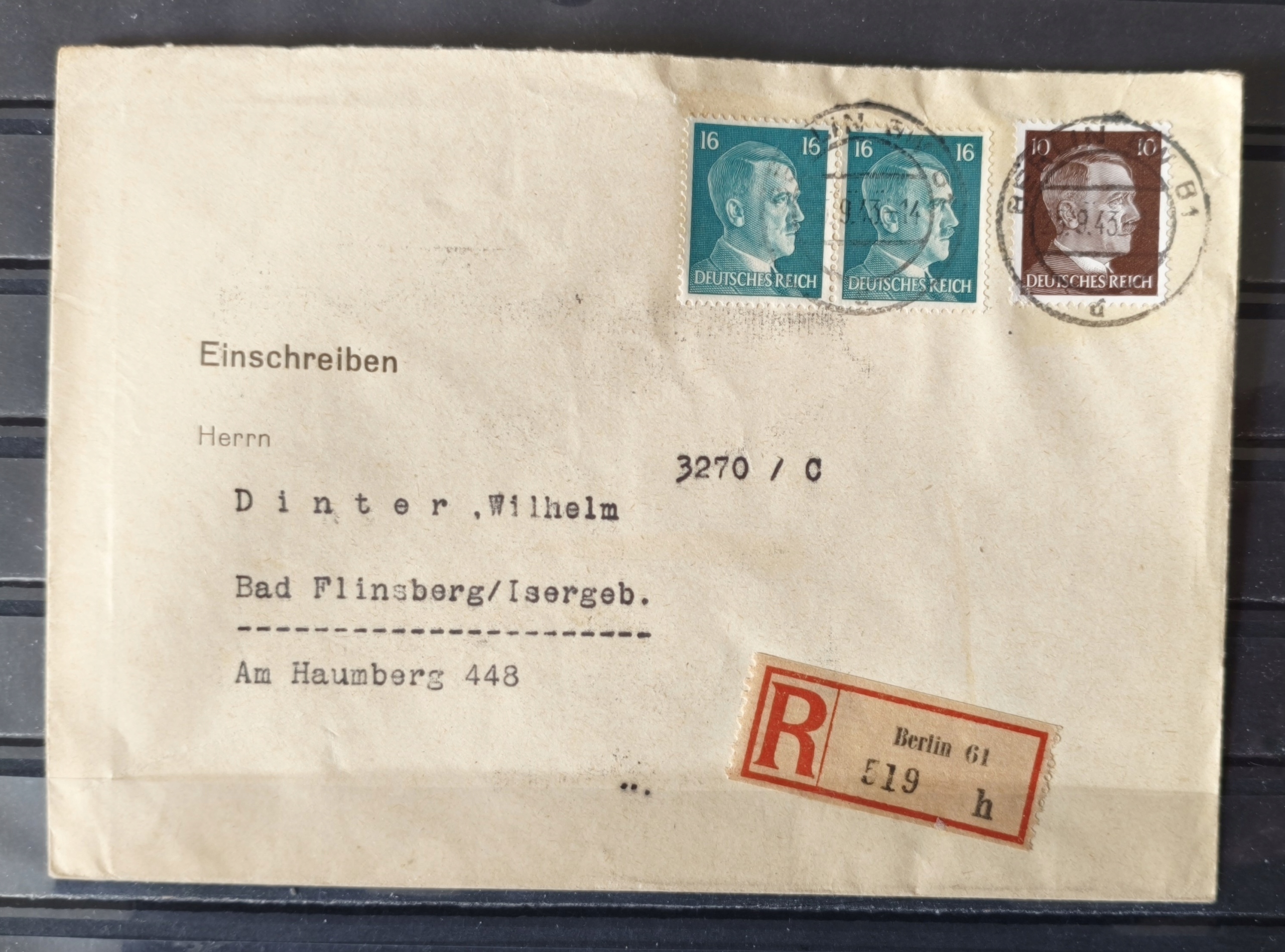 DEUTSCHES REICH - Koperta listu poleconego. Rok 1943