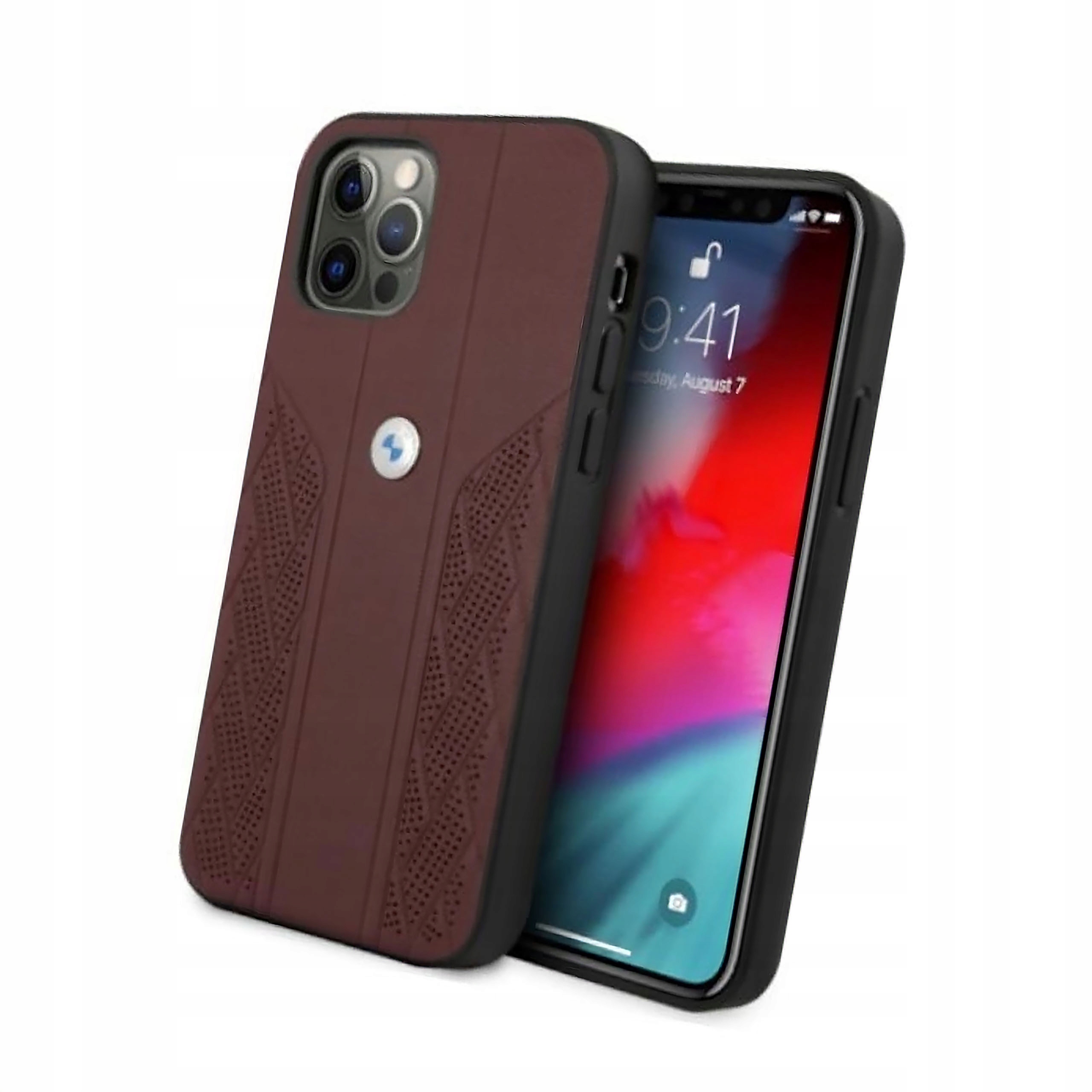 Etui Bmw Leather Curve Perforate do iPhone 12 iPhone 12 Pro czerwone