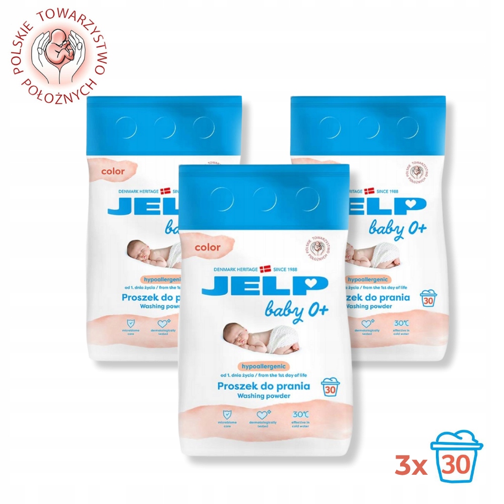 Proszek do prania Hipoalergiczny kolor 2,25 kg x3 aż 90prań! Jelp Baby 0+