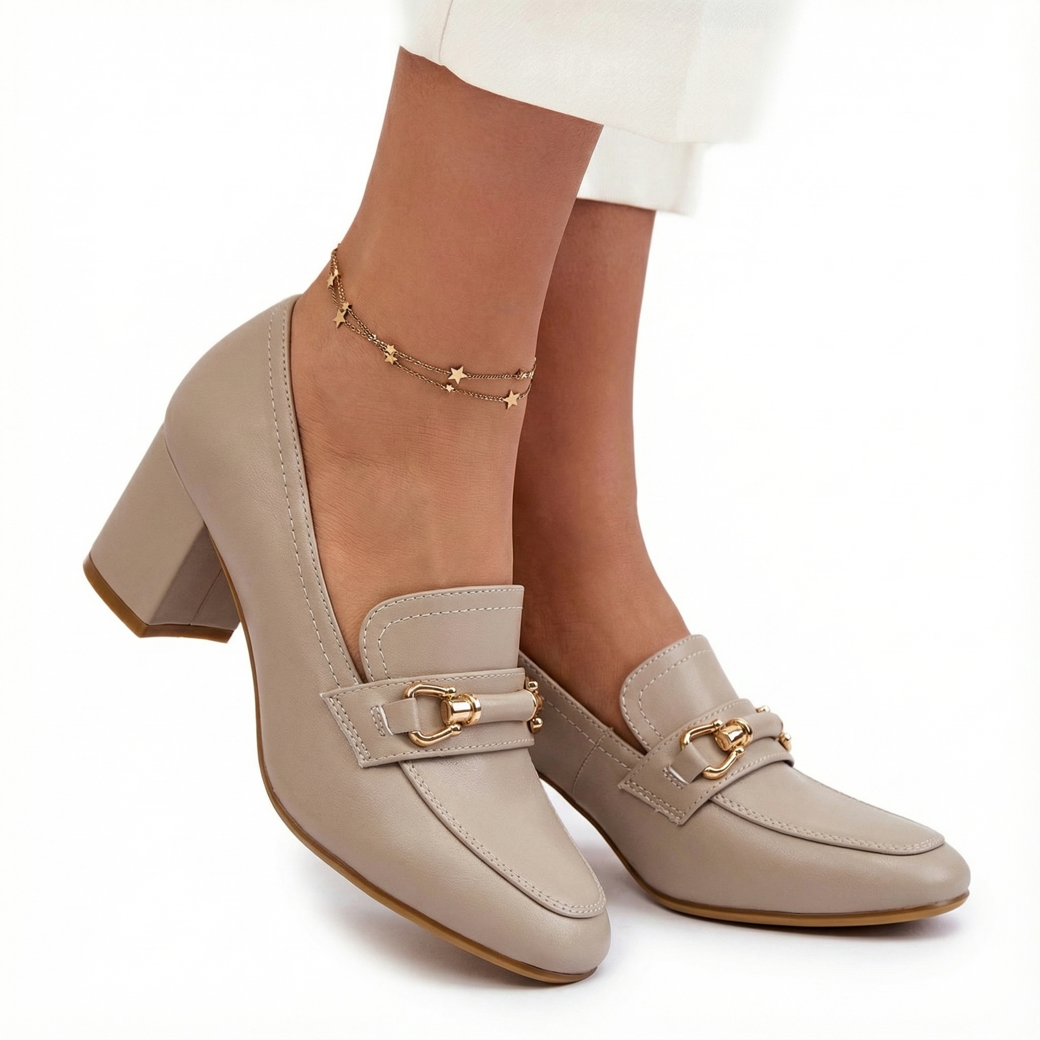 Beżowe Półbuty Na Obcasie Sergio Leone PB146 Mokasyny Eko Skórzane 40