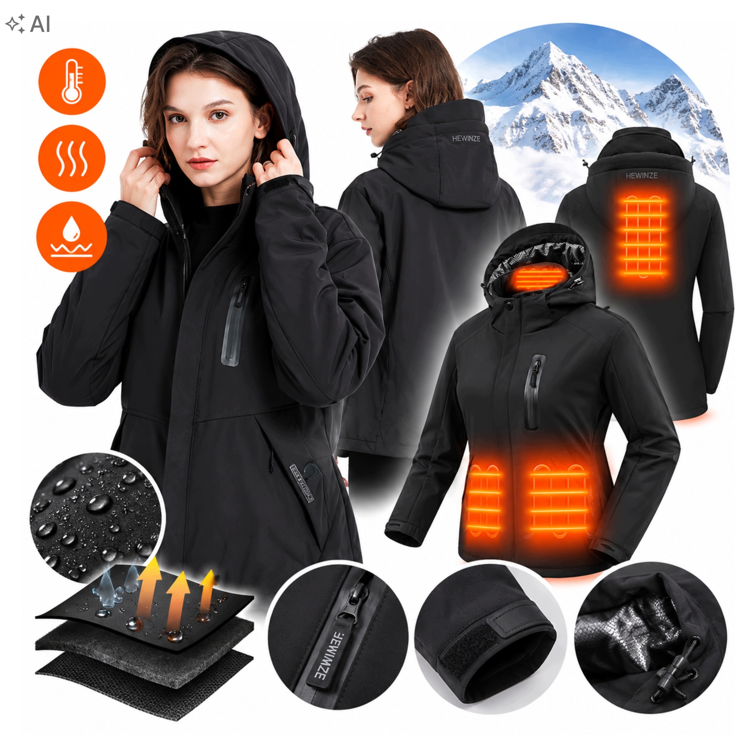 Dámská vyhřívaná bunda Hewinze Softshell Akumulátor 7,4V Kapuce Zima