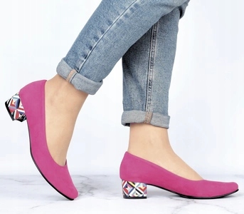 Płaskie fuksjowe czółenka ze skóry zamszowej eko Lily