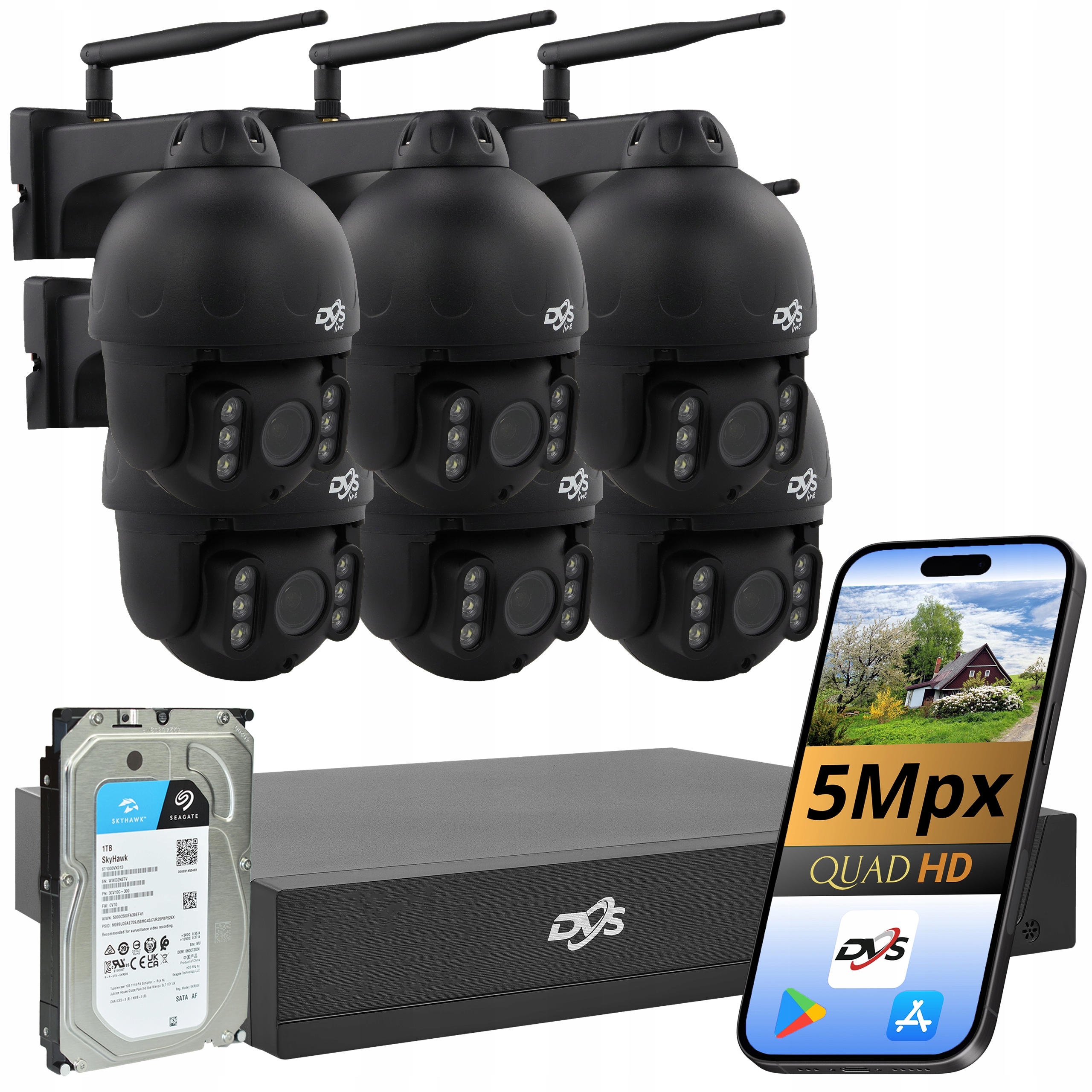 Sada Kamer Wifi 6 Černé Otočné Venkovní Kamery Pro Monitorování 5MP 1TB