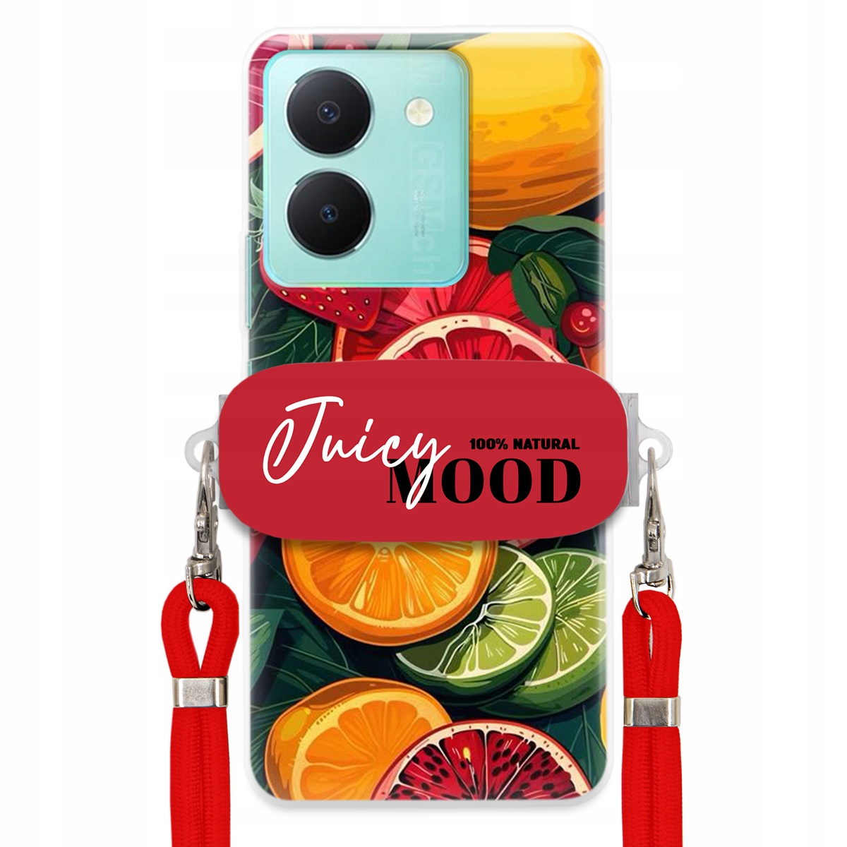 pouzdro na Vivo Y36 Červené vodítko Crossbody+ Držák Módní Juice Mood Ovoce