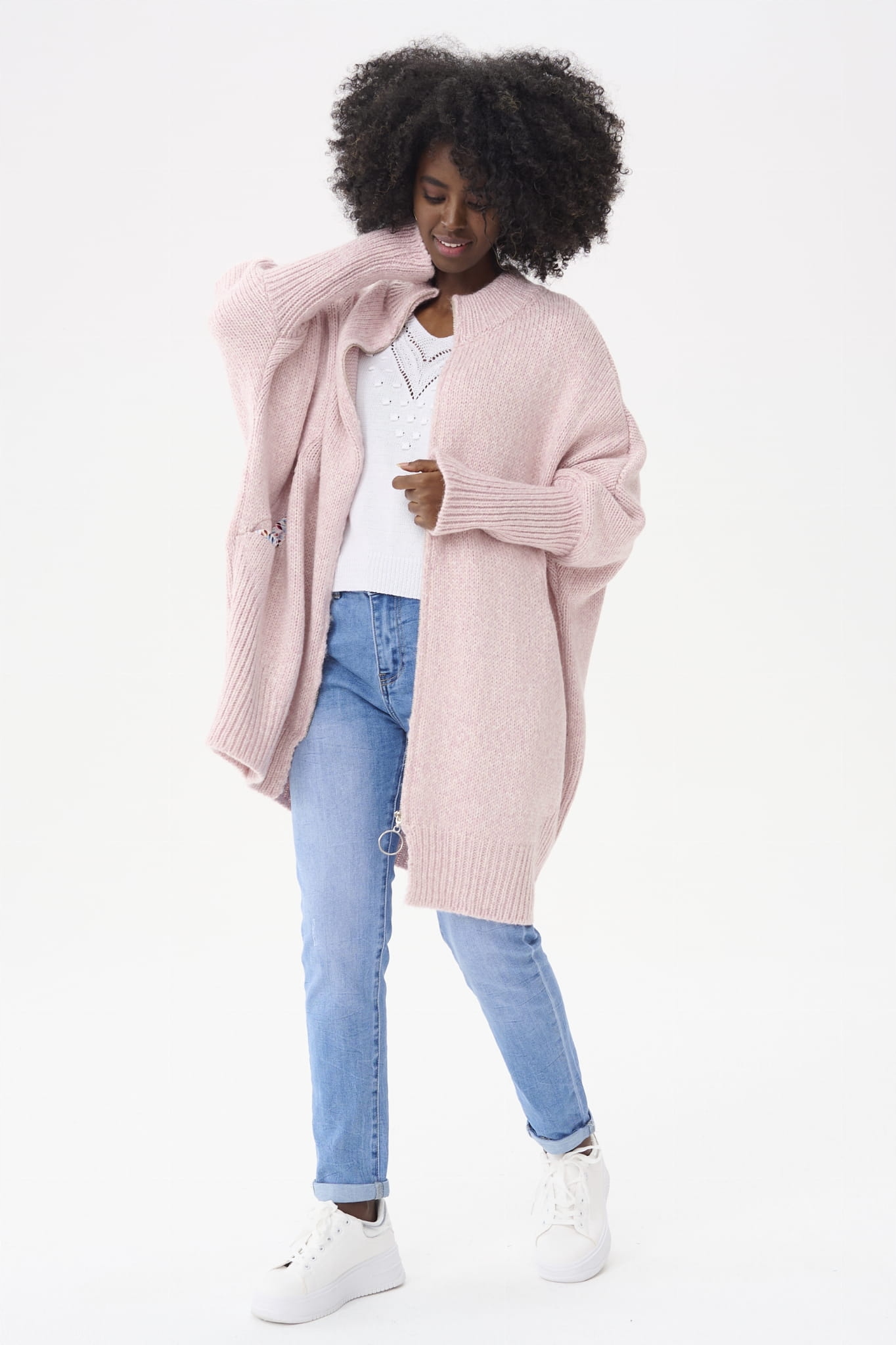 Dámský kardigan s vlnou Panga 3 Pudrová Růžová blue shadow vel. Univerzální