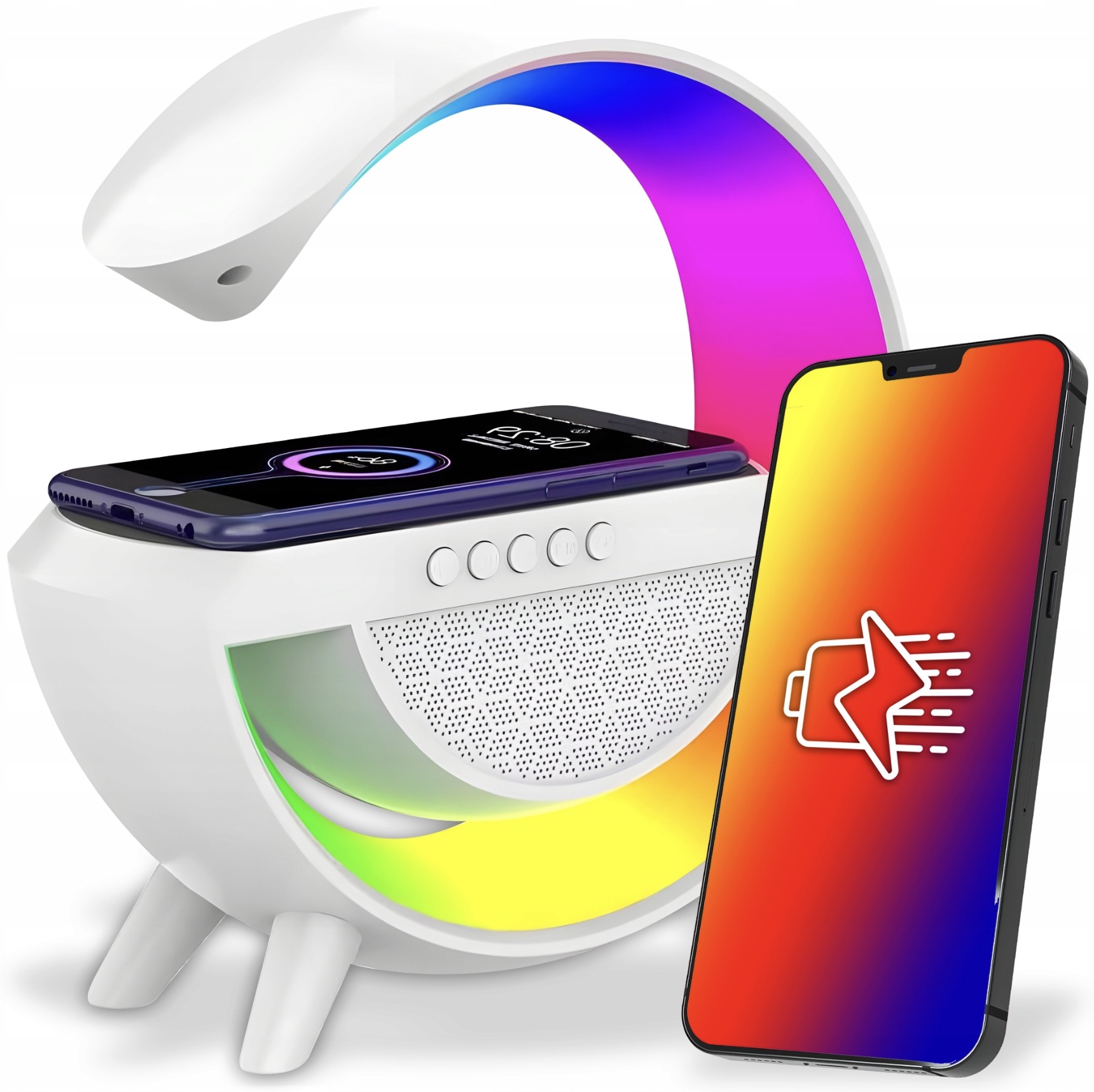 LAMPKA NOCNA LED RGB ŁADOWARKA INDUKCYJNA GŁOŚNIK RADIO BLUETOOTH gamingowa Kolor biały