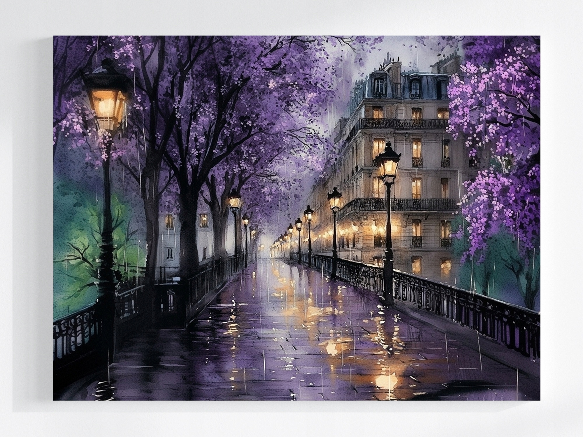 Obraz Na Plátně Canvas Paříž Večer Fialové Kvetoucí Stromy 100x75