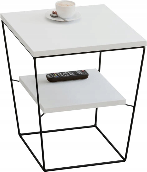 Stolik pomocniczy loft 40x40x43 cm metalowy czarny z półką