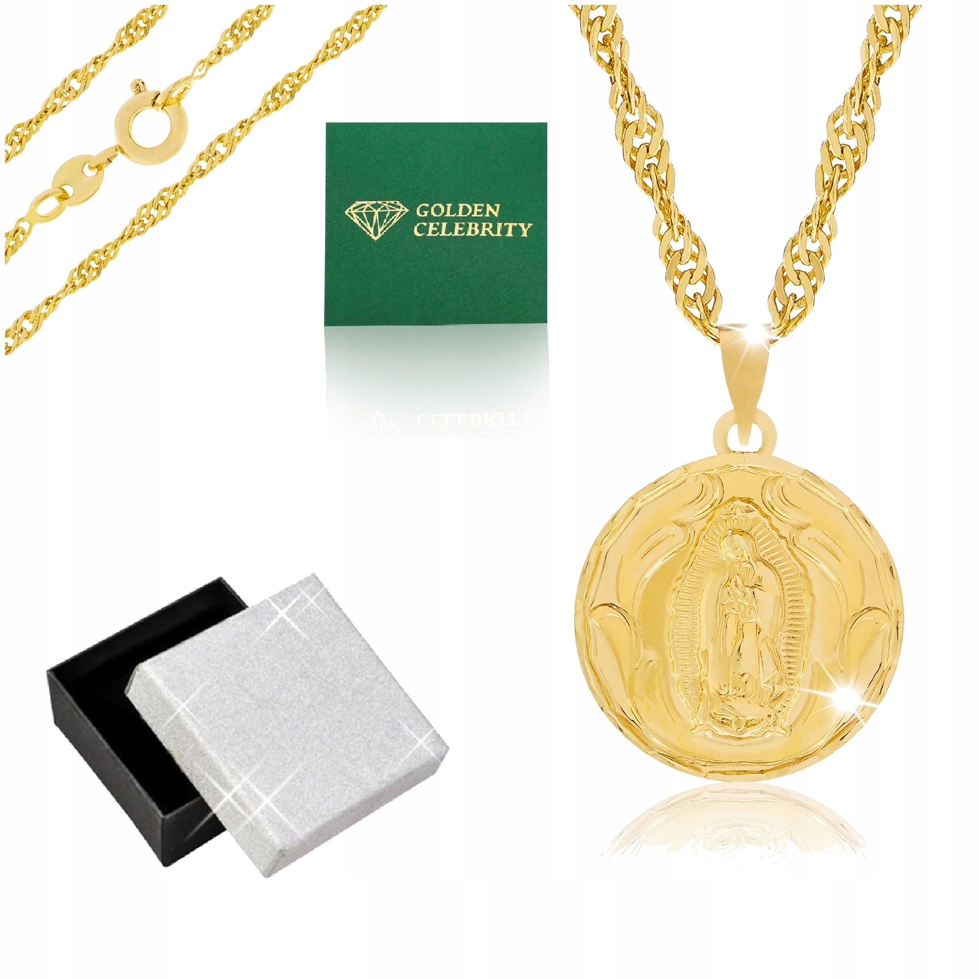 Krásný Zlatý Řetízek Medailon Matka Boží 18K Věnování 60 CM