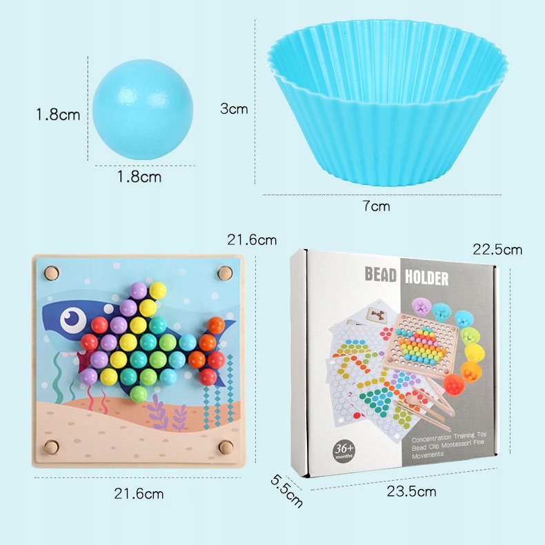 MONTESSORI DREWNIANA UKŁADANKA KULKAMI MONTESSORI Szerokość produktu 19 cm