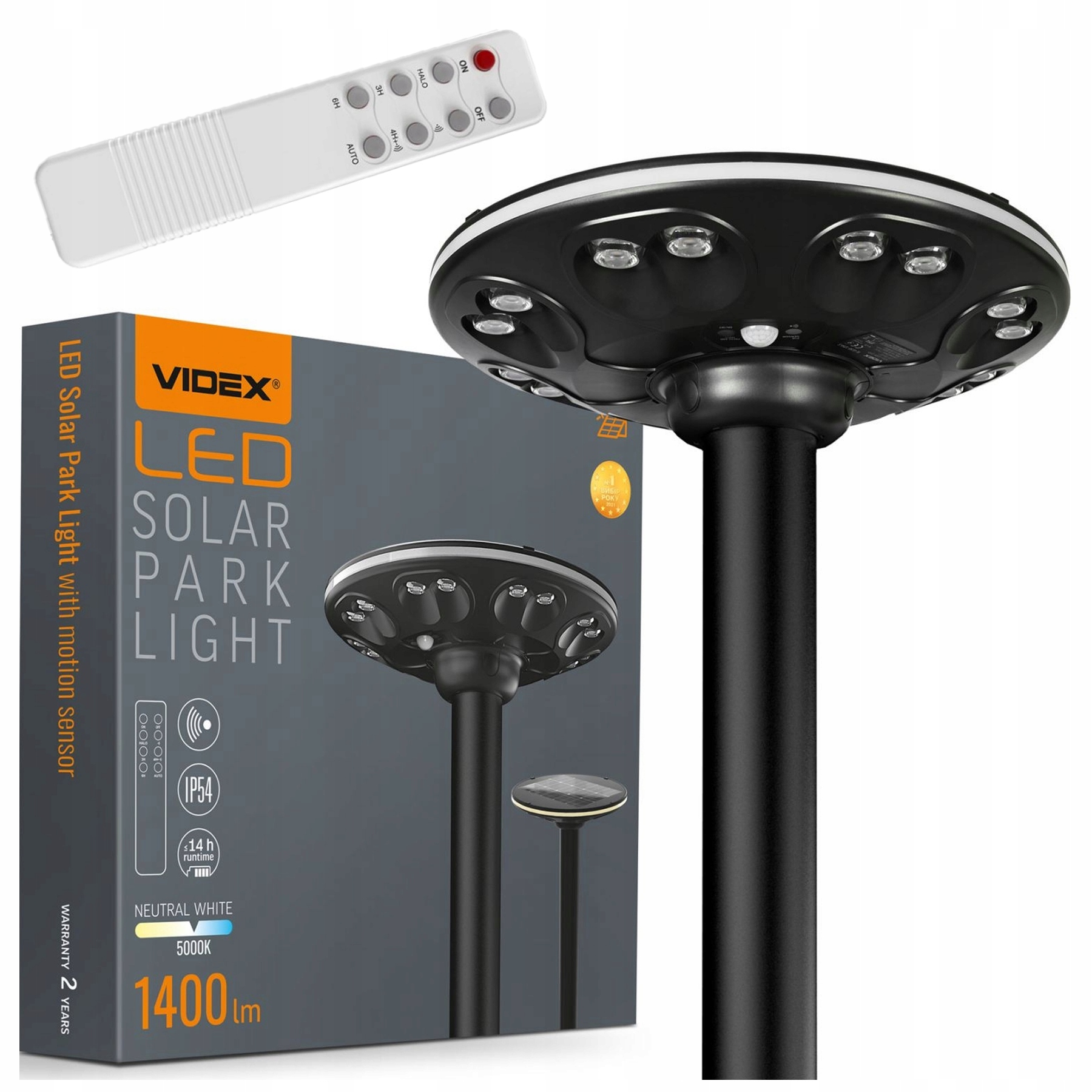 Solárna záhradná pouličná lampa Okrúhla Ufo Led Videx IP54 120W 1400Lm Ring
