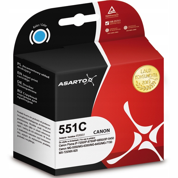 

Tusz Asarto do Canon CLI551 iP7250/8750/6850 cyan