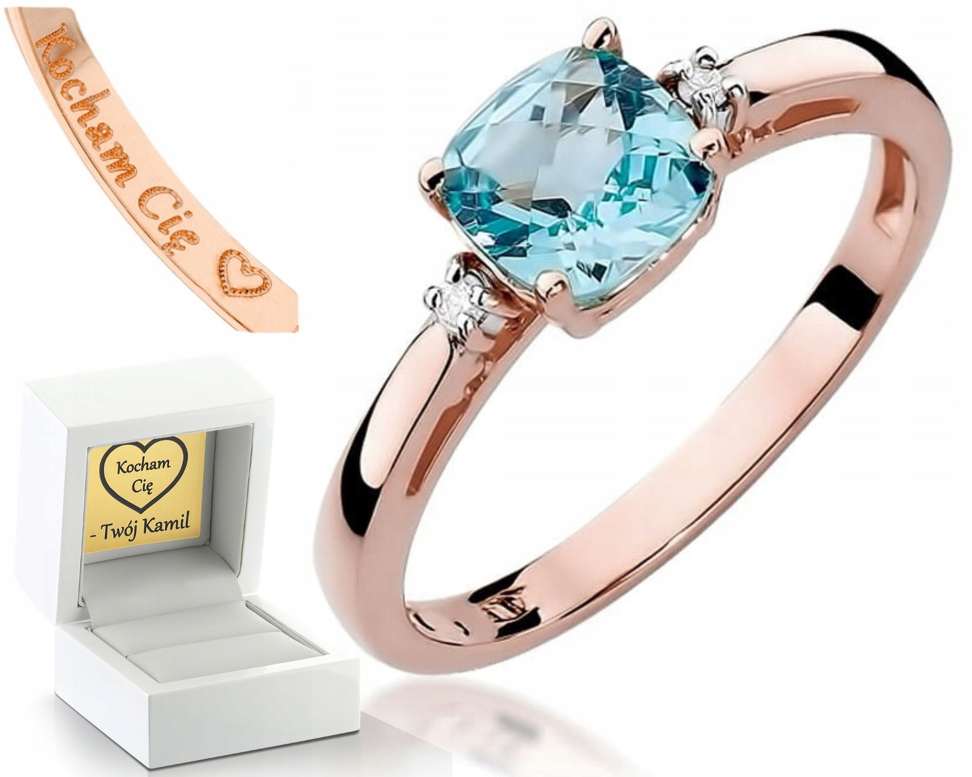 Zásnubní Prstýnek Růžové Zlato S Topazem Brilianty 585 Gravírování Dárek