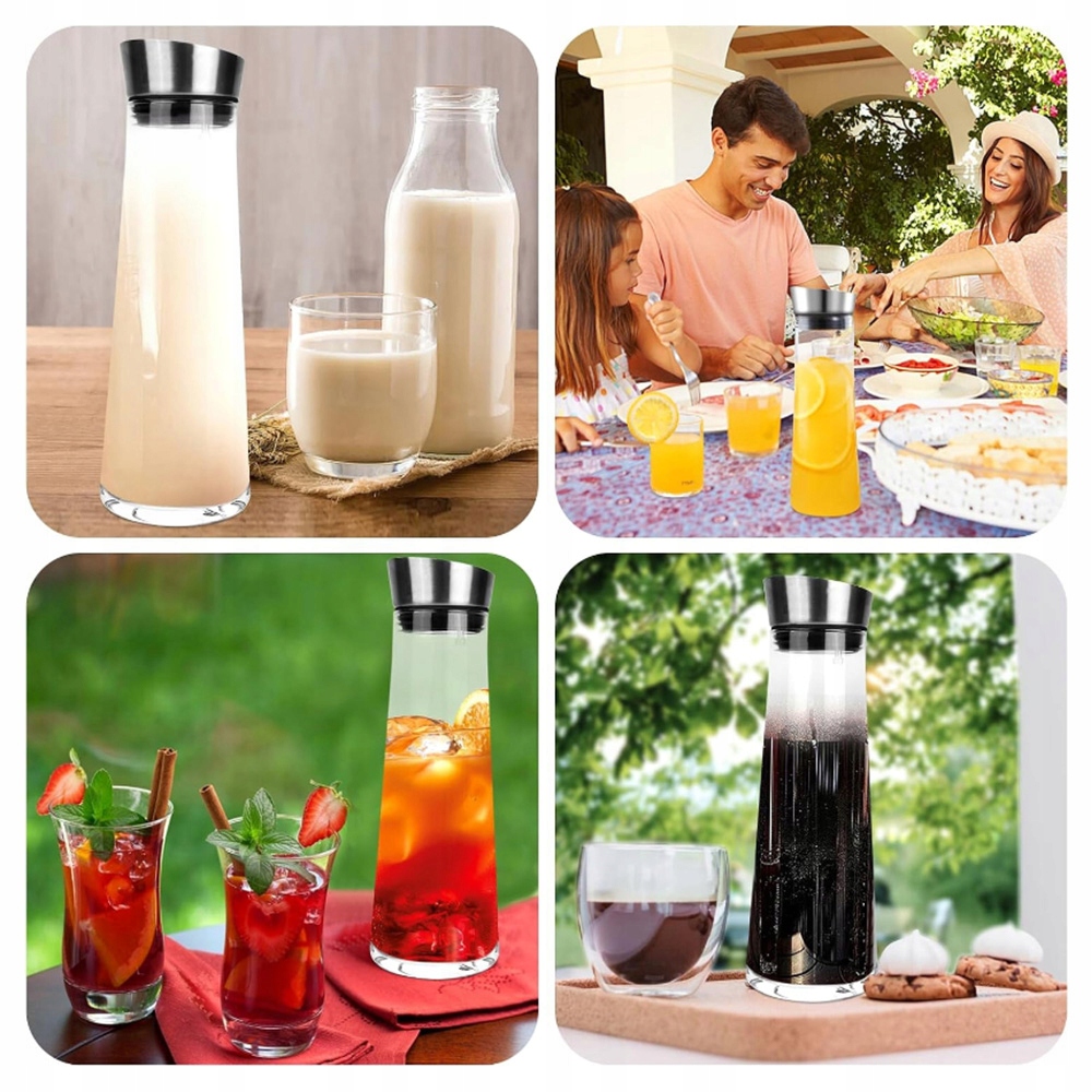 1L KARAFKA NA WODĘ Z POKRYWKĄ DZBANEK NA NAPOJE WODĘ SOK LEMONIADĘ MLEKO Kolor przezroczysty