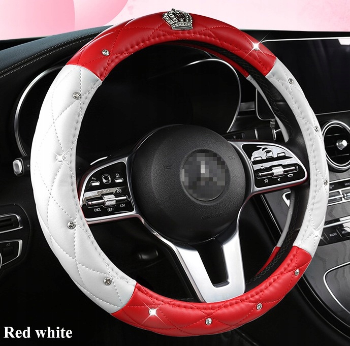 POKROWIEC NA KIEROWNICE CZERWONY BIEL DIAMENTY KORONA KSIĘŻNICZKA PREZENT