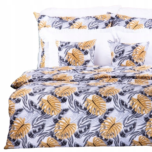 Bavlna Povlečení souprava s listy monstery šedo-medová 140x200 cm