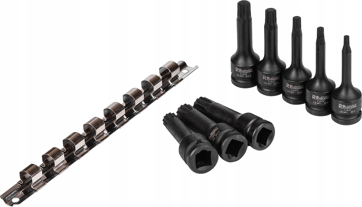 ZESTAW 8EL NASADKI UDAR SPLINE 1/2 M5-M18 + LISTWA Mocowanie 1/2