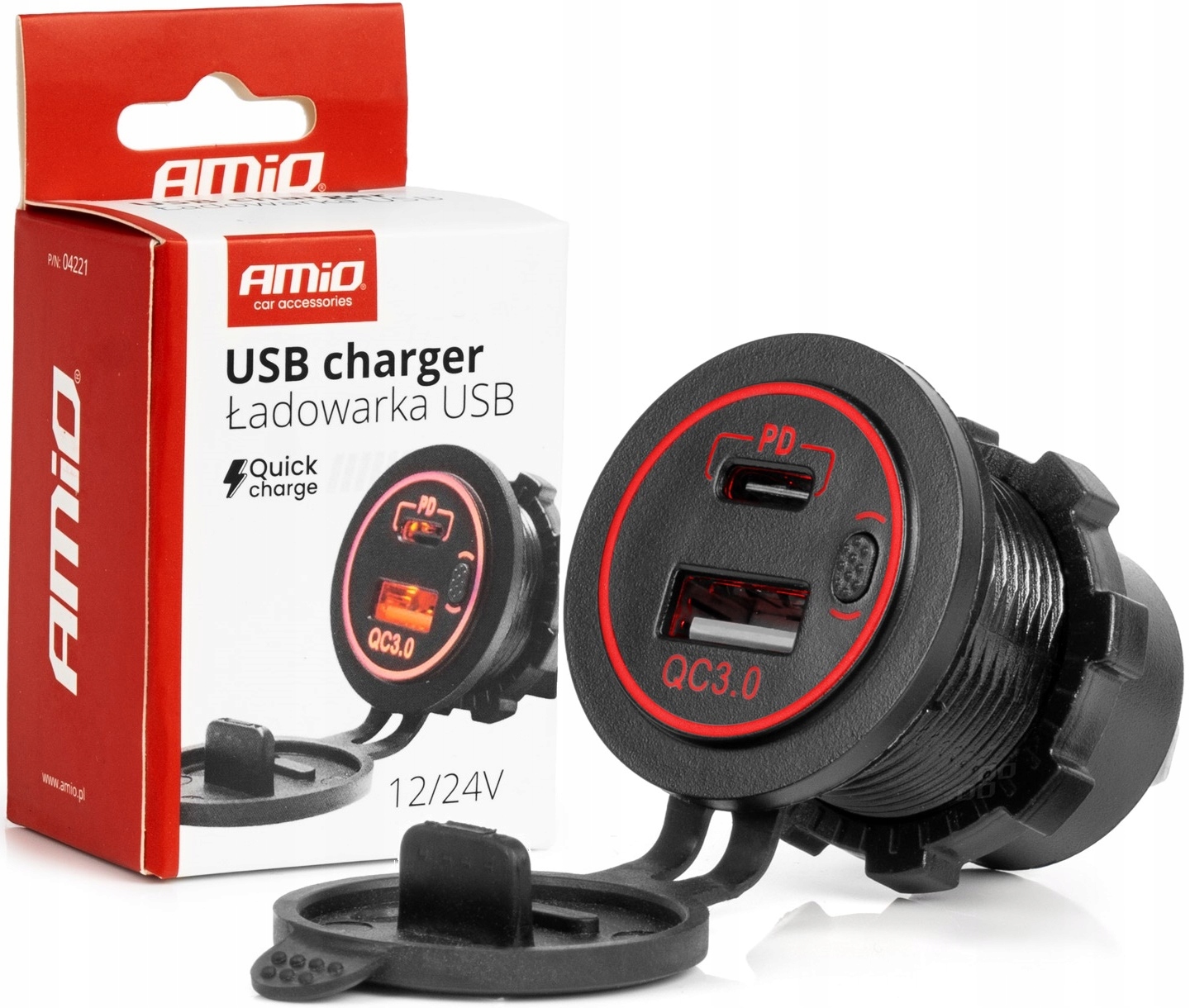Ładowarka Samochodowa Do Zabudowy 12V Usb Usb-c QC3.0 12V 24V