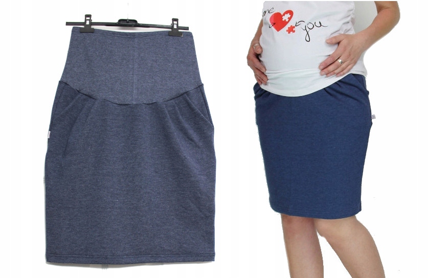 NOWOŚĆ WYGODNE DRESOWE SPÓDNICE CIĄŻOWE L jeansowy