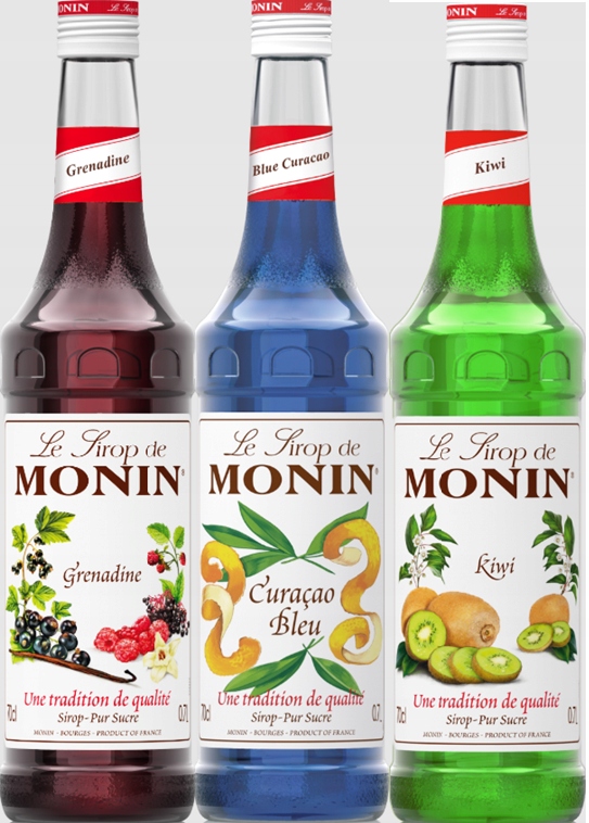 Zestaw letni do lemoniad i drinków Monin Grenadina, Blue, Kiwi