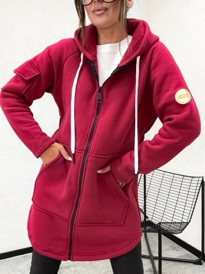 Modna Bluza BAWEŁNA100% ciepła rozpinana Kurtka EH18 bordowy one size
