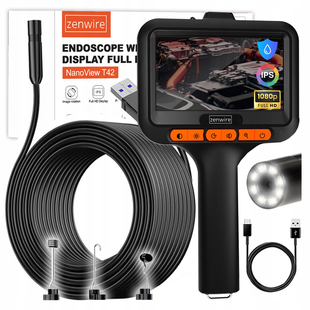 Endoskopová dílenská inspekční kamera s Ips displejem pro Usb-c trubky 5 m