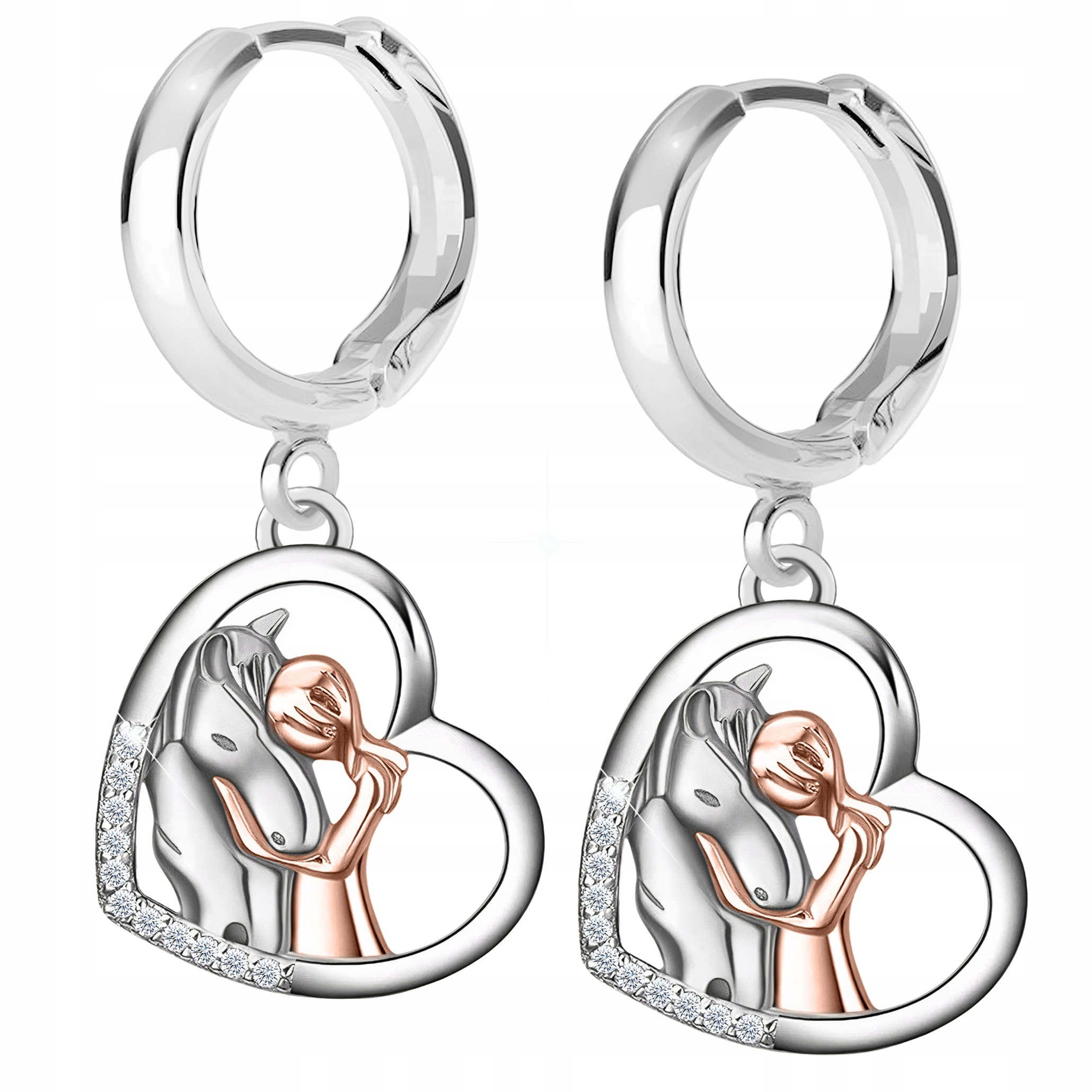 Náušnice Koně se Zirkony Kůň Dívka s koněm Poník Stříbro 925