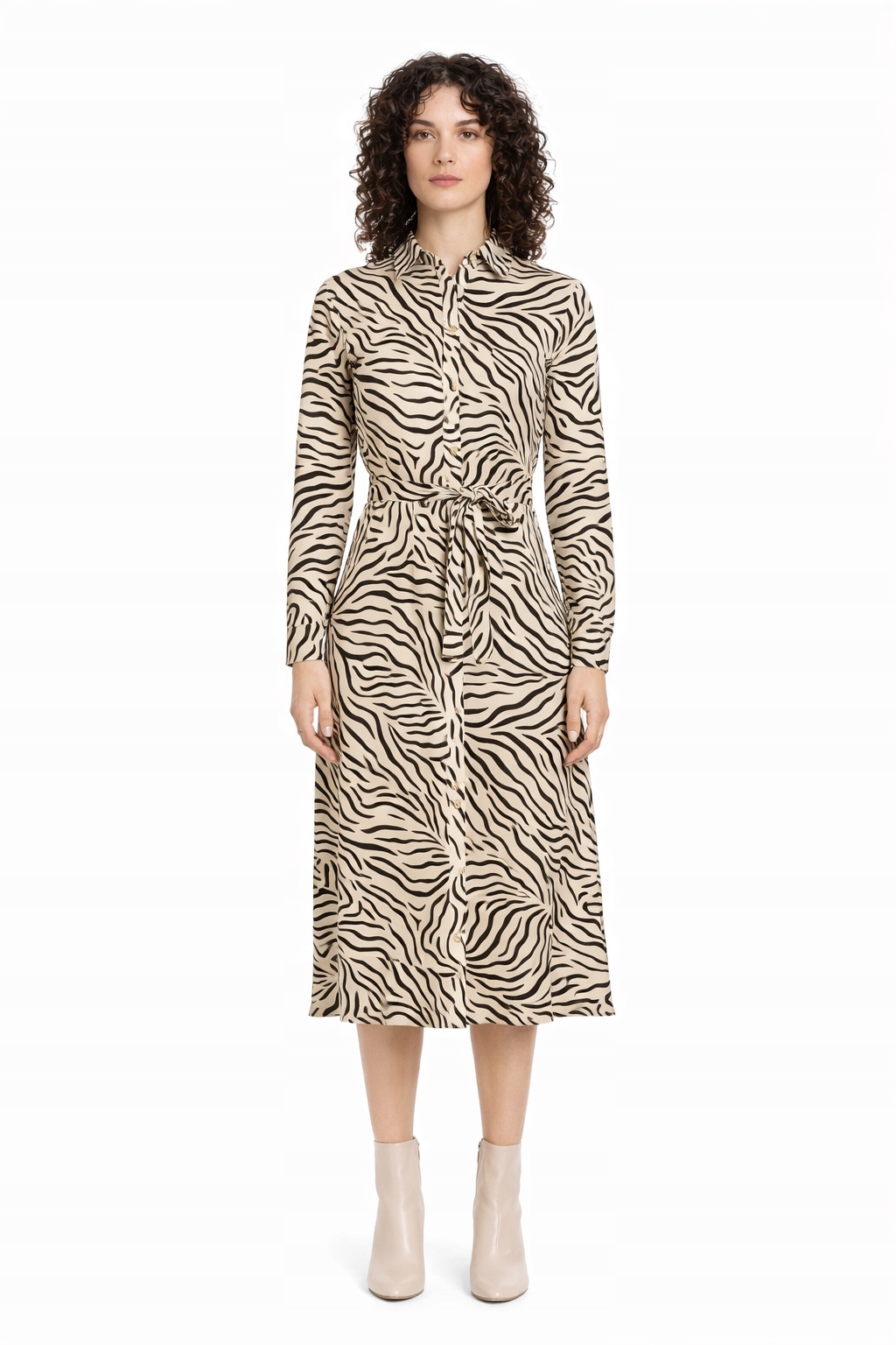 Šaty MIDI S Dlouhým Rukávem A Vzorem Zebry L 1I3A