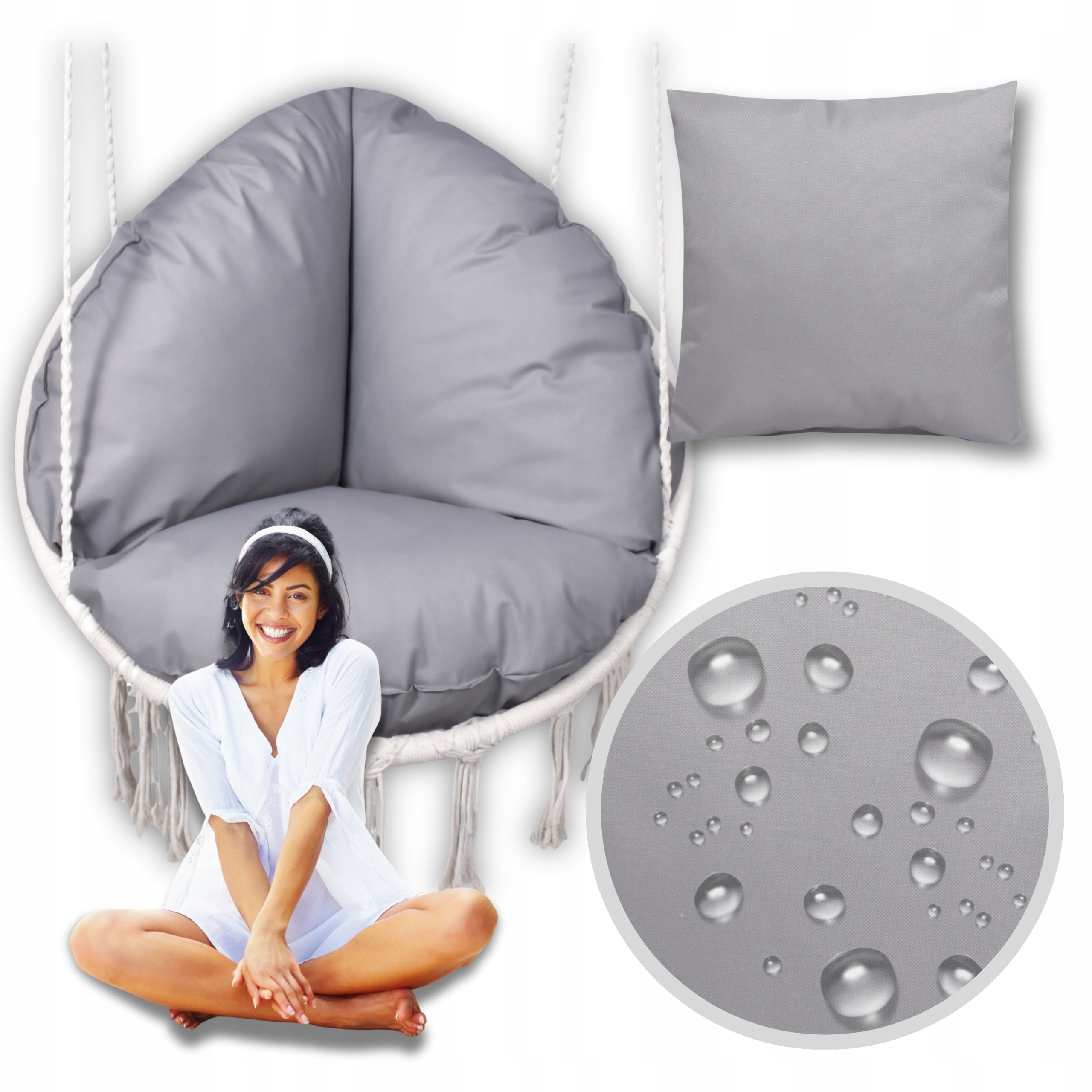 Wodoodporna poduszka ogrodowa okrągła na huśtawkę, fotel, bocianie gniazdo