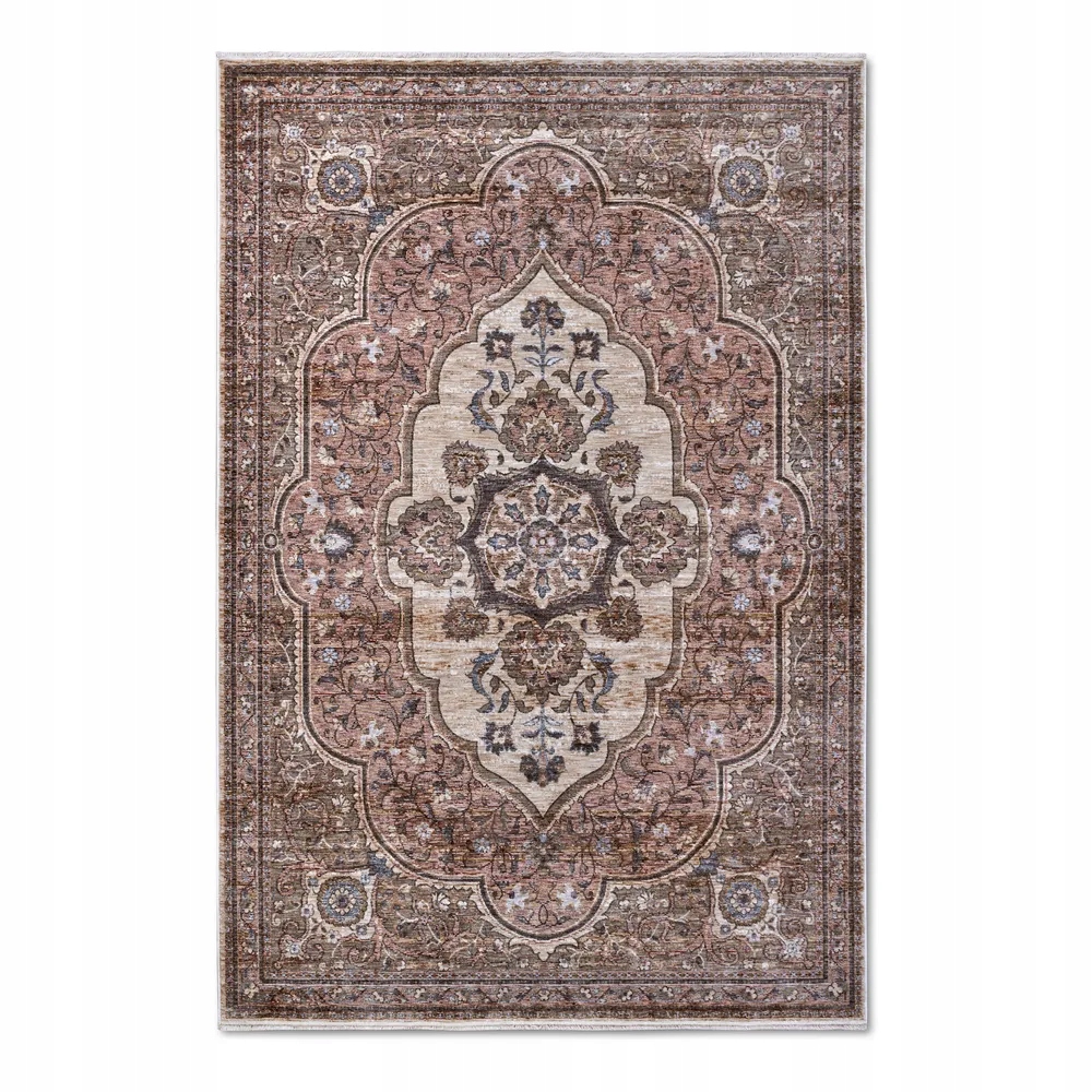 Tradičný koberec do obývačky 160 x 225 cm, klasický červeno-krémový s strapcami