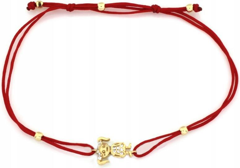Zlatý náramek 585 s červeným provázkem a 14letou dívkou s bílými zirkony