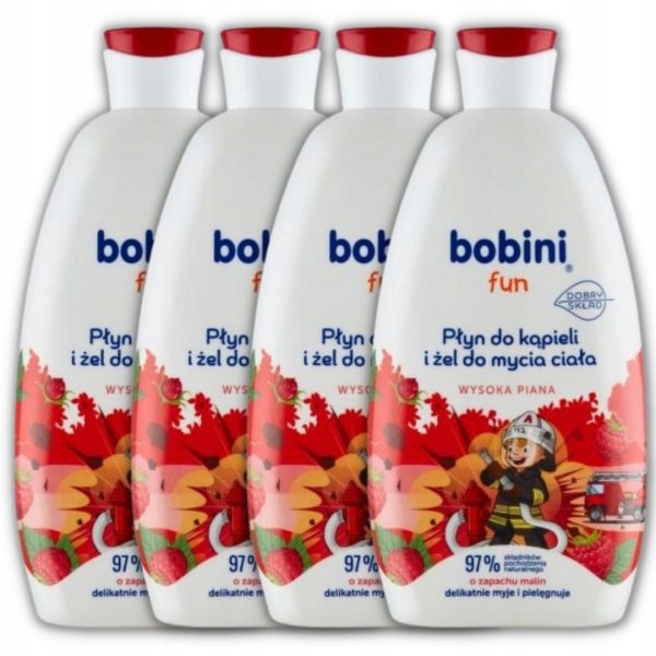 Żel i płyn do kąpieli Bobini 2w1 malina x 500ml x4